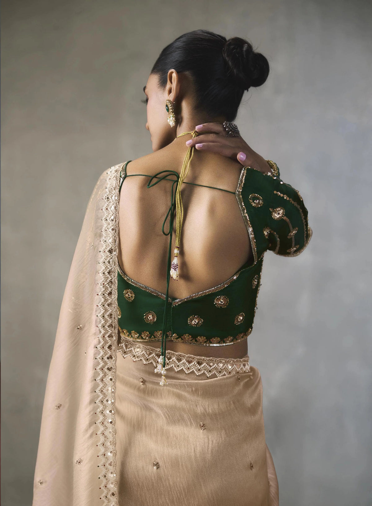 Lightweight Silk Beige Party Wear Cutdana Work Sarees