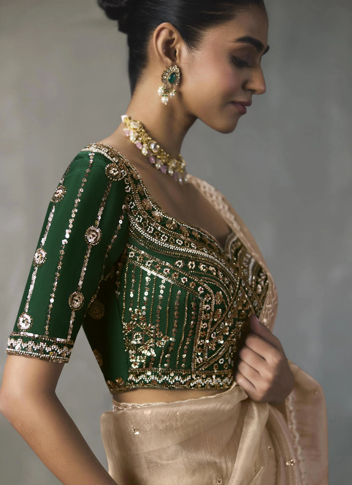 Lightweight Silk Beige Party Wear Cutdana Work Sarees