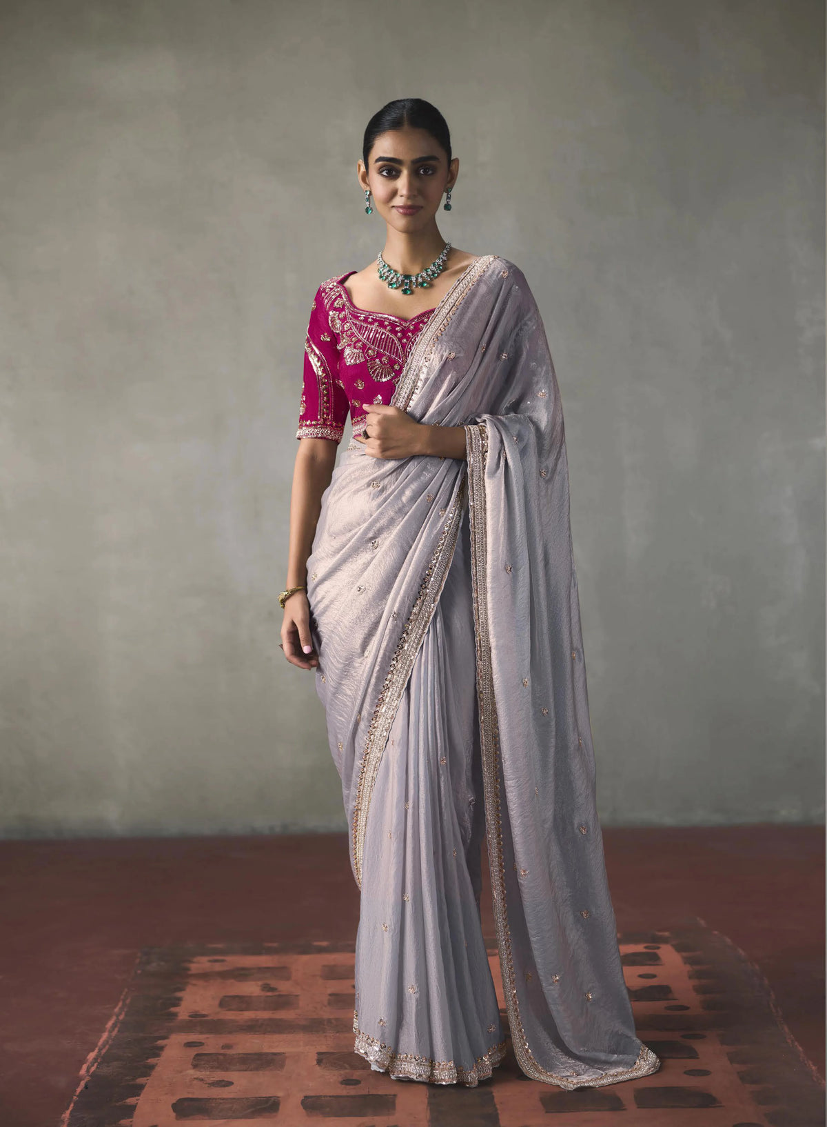 Lightweight Silk Lavender Party Wear Cutdana Work Sarees
