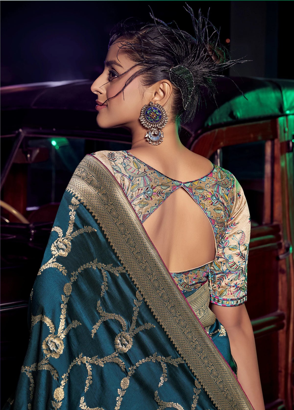 Viscose Silk Teal Festival Wear 3D Weaved Pallu Sarees