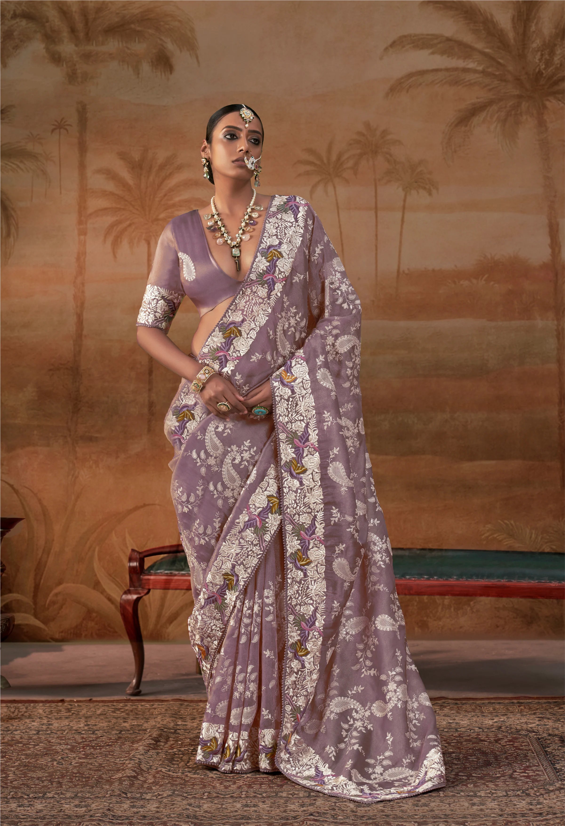 Handloom Silk Lucknowi Party Wear With Nakshi Work