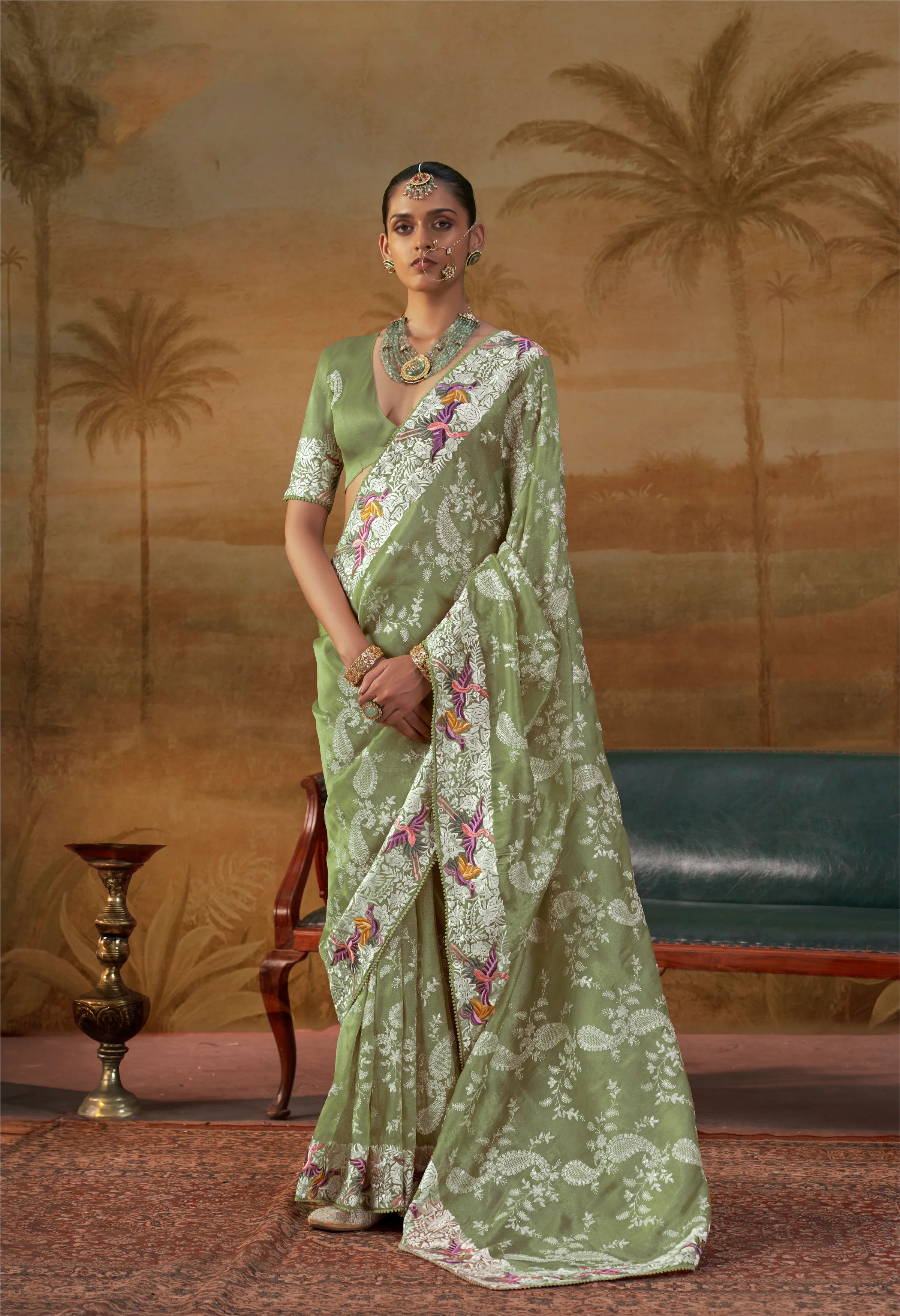 Handloom Silk Lucknowi Party Wear With Nakshi Work