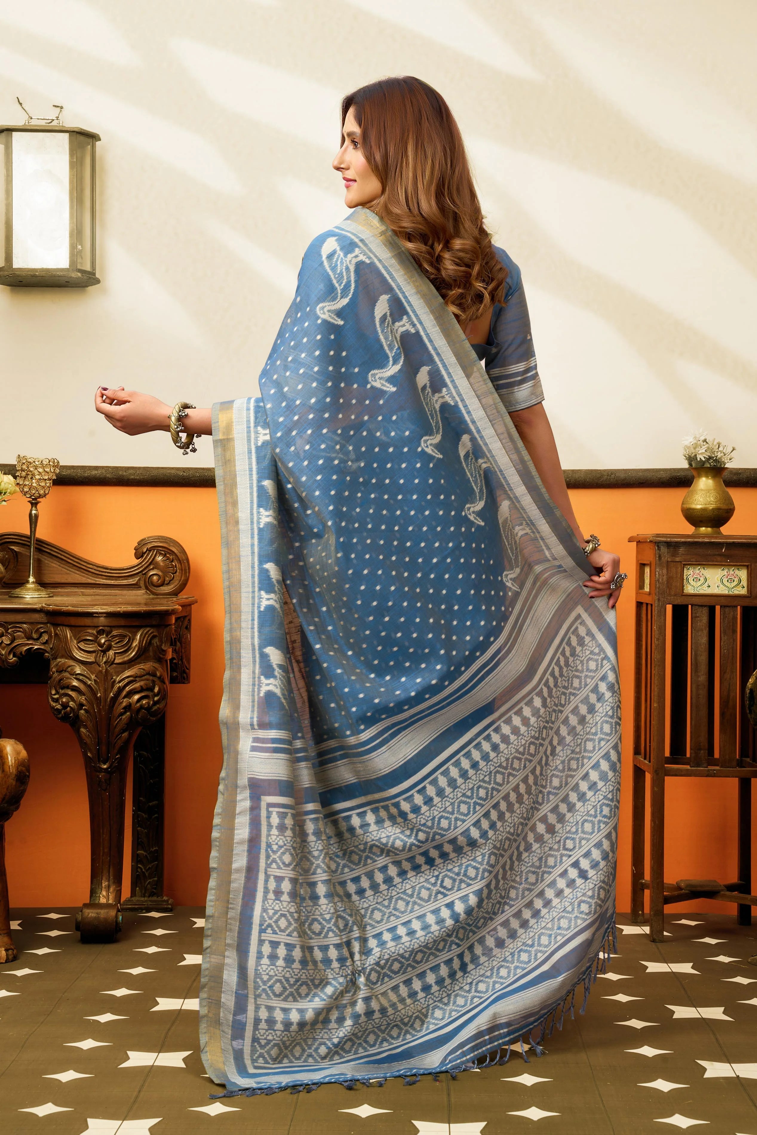 Cotton Casual Wear Blue With Jhallar Work