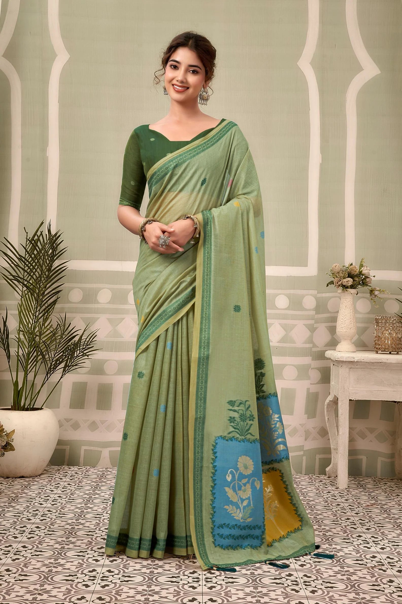 Jamdani Cotton Festival Wear With Jhallar Work