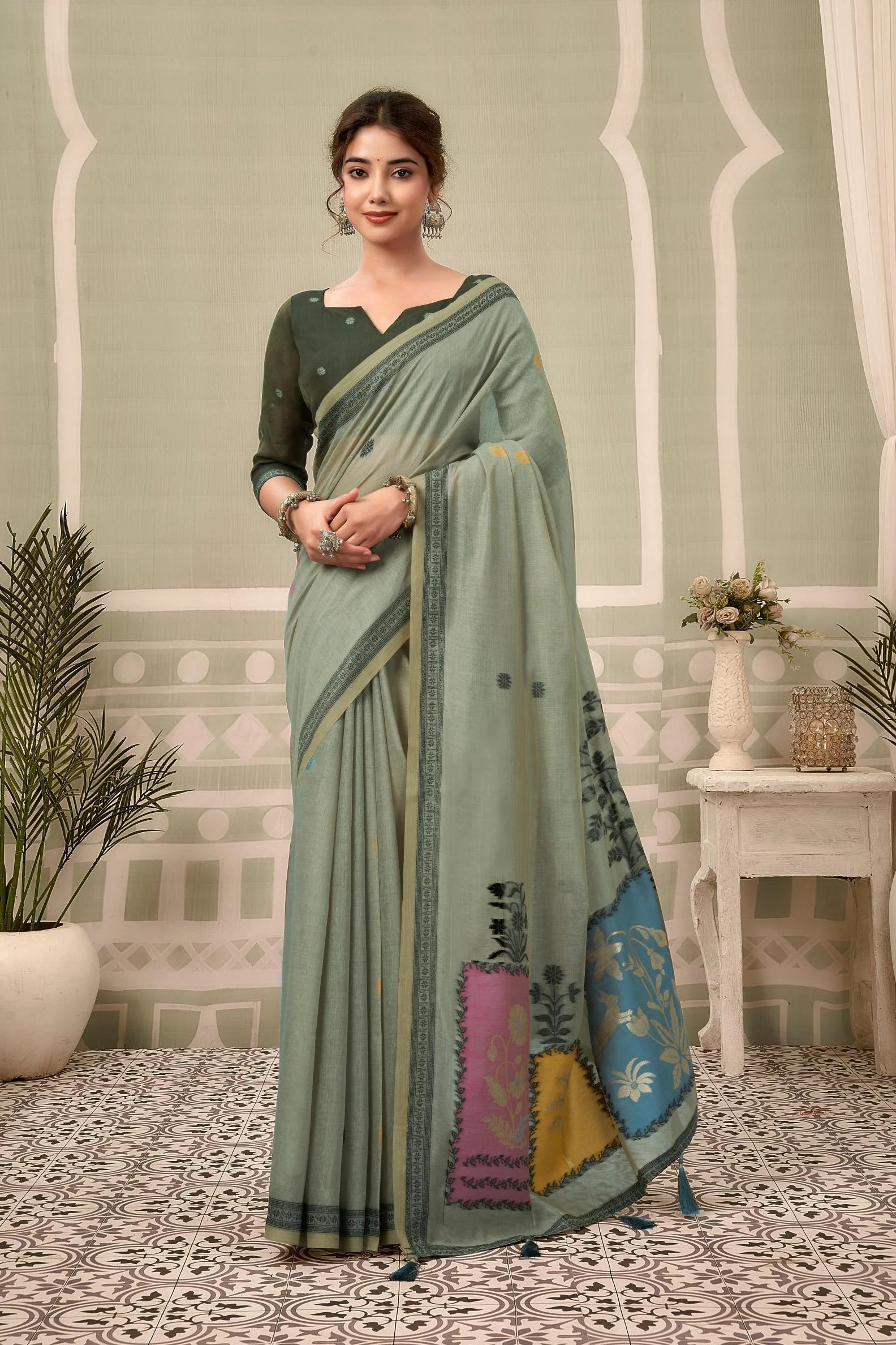 Jamdani Cotton Festival Wear With Jhallar Work