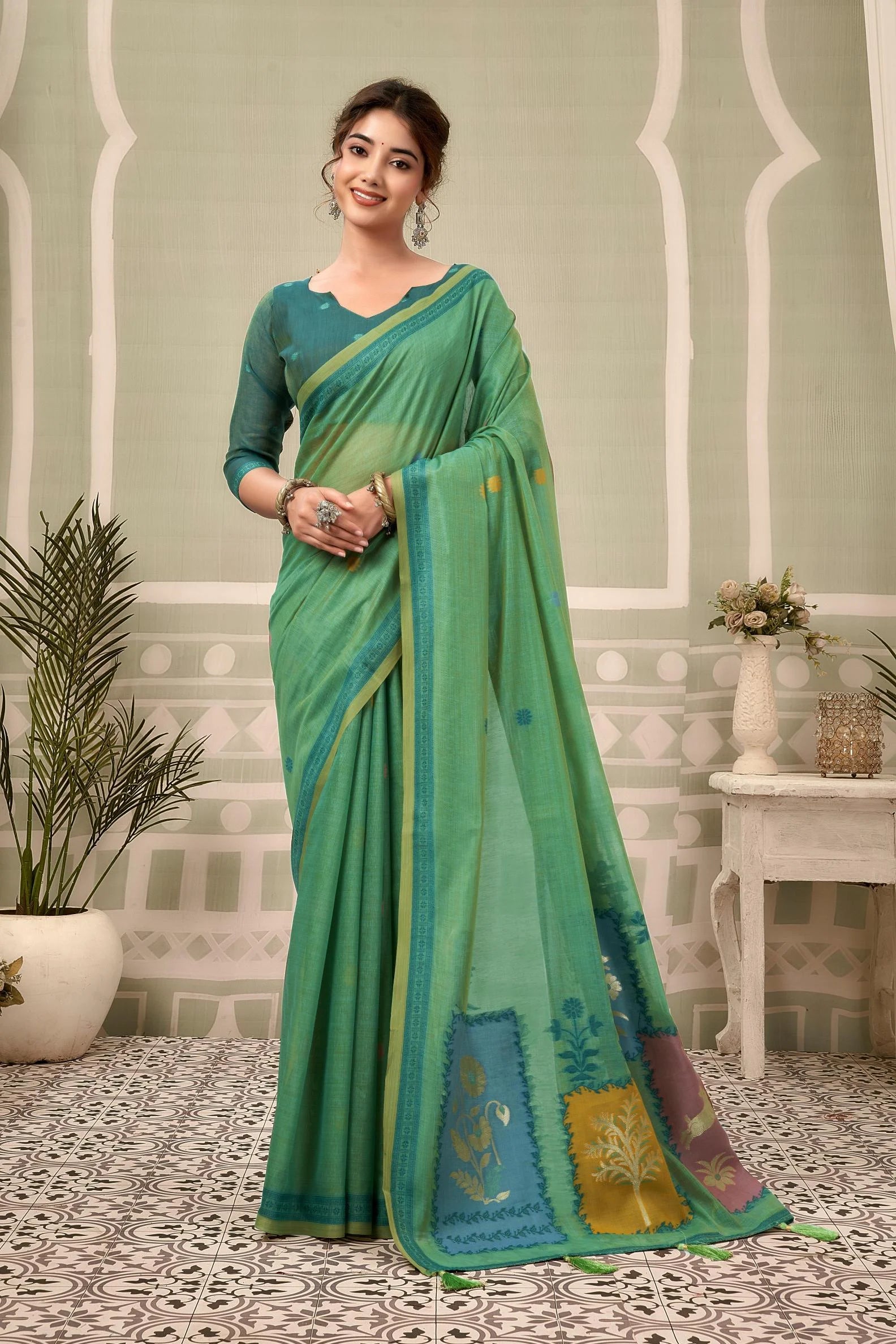 Jamdani Cotton Festival Wear With Jhallar Work