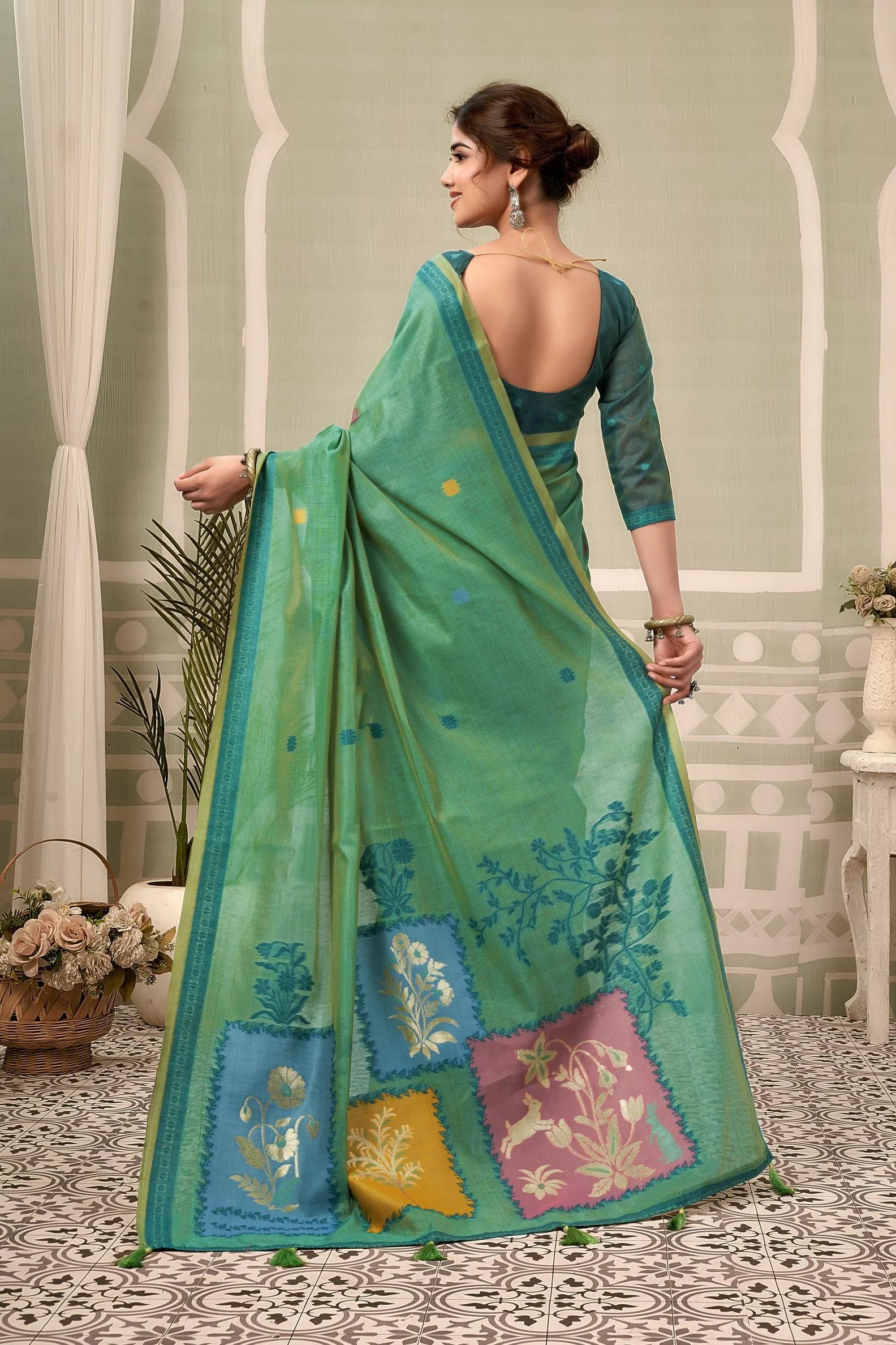 Jamdani Cotton Festival Wear With Jhallar Work