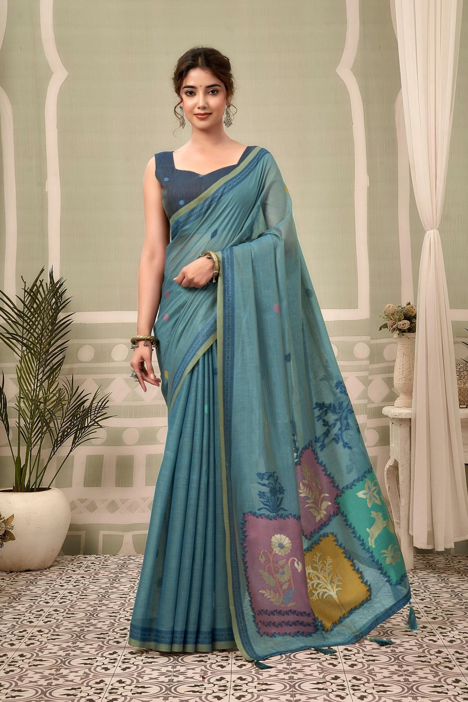Jamdani Cotton Festival Wear With Jhallar Work