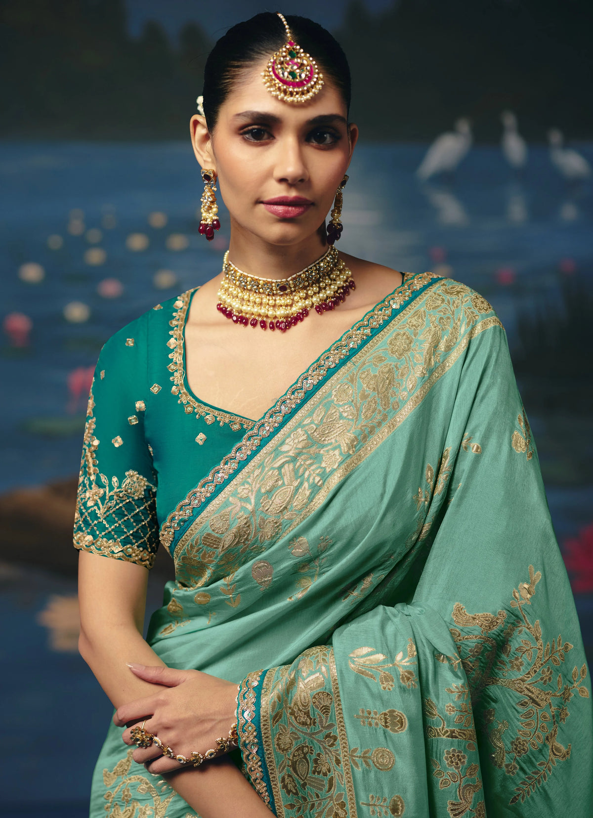 Dola Silk Teal Designer Weaving Work Sarees
