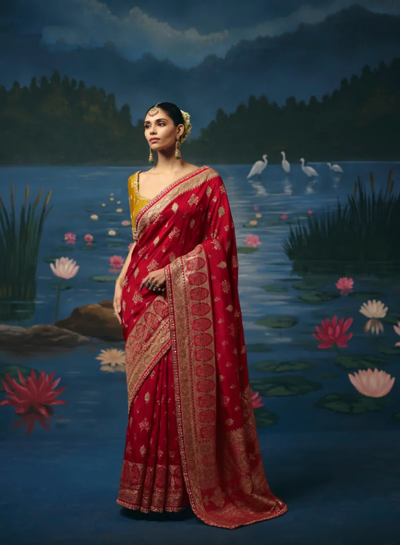 Dola Silk Red Festive Wear Weaving Work Sarees