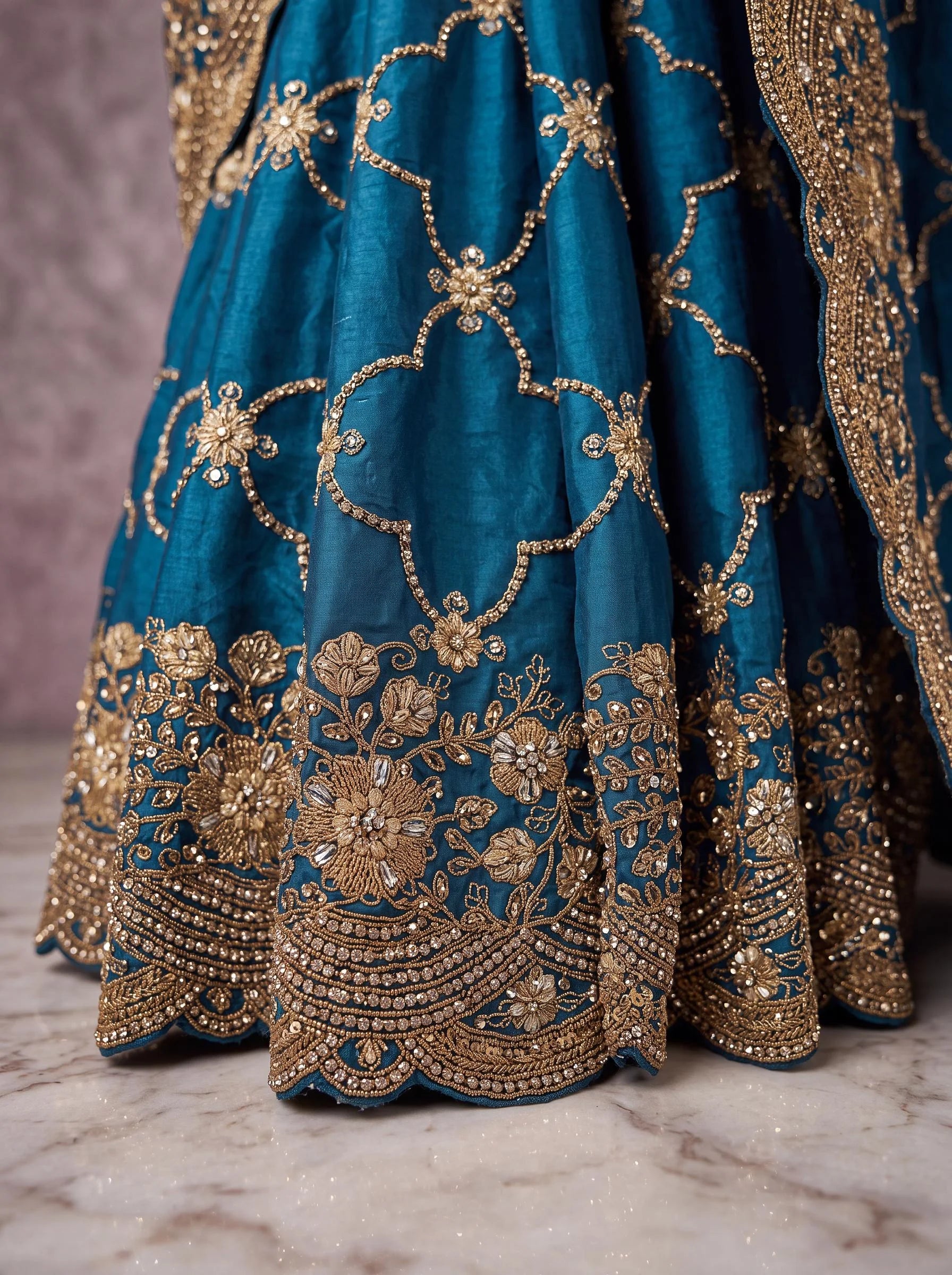 Satin Silk Wedding Wear Blue With Dori Embroidery Work