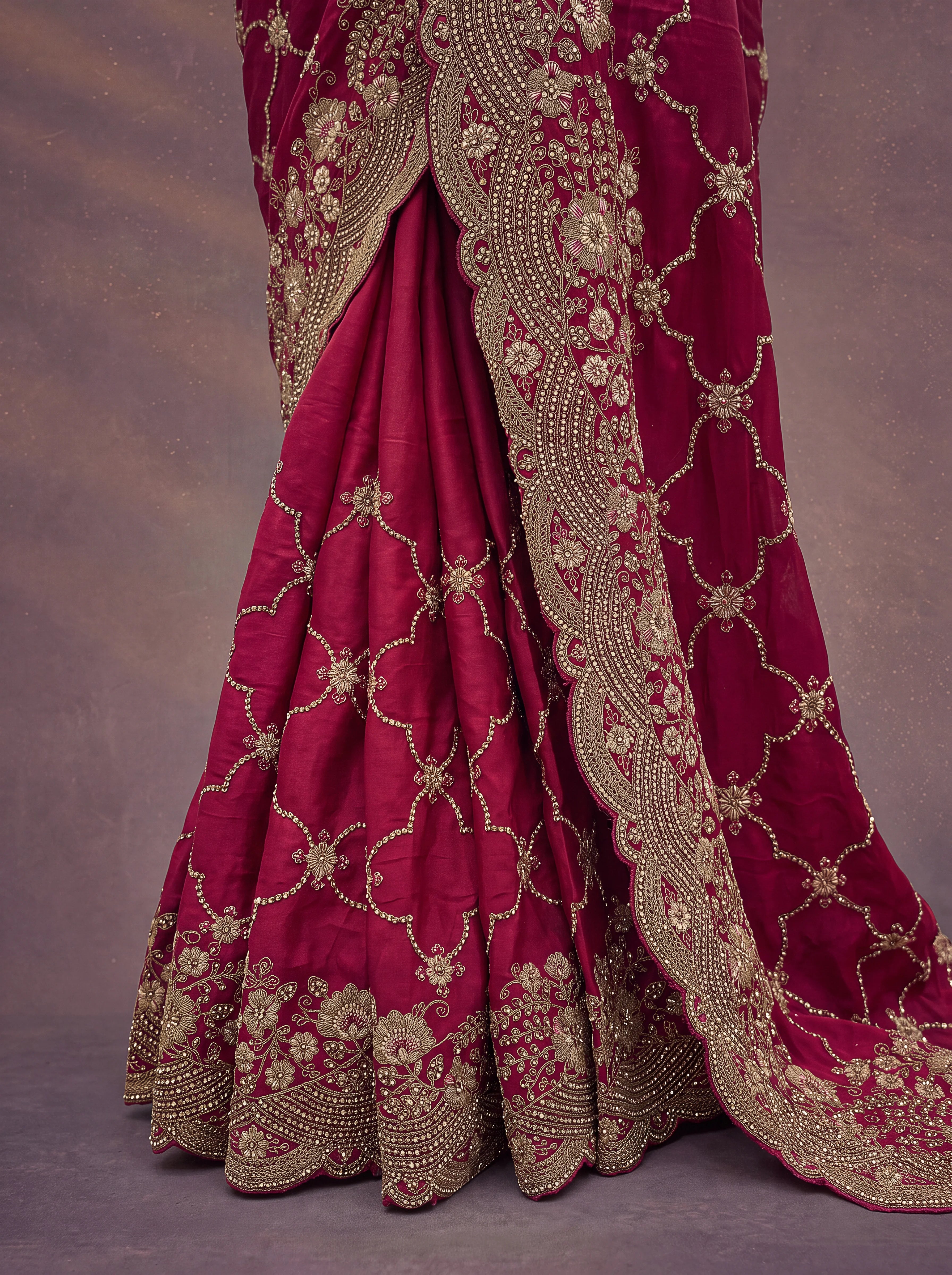 Satin Silk Wedding Wear Rani With Dori Embroidery Work