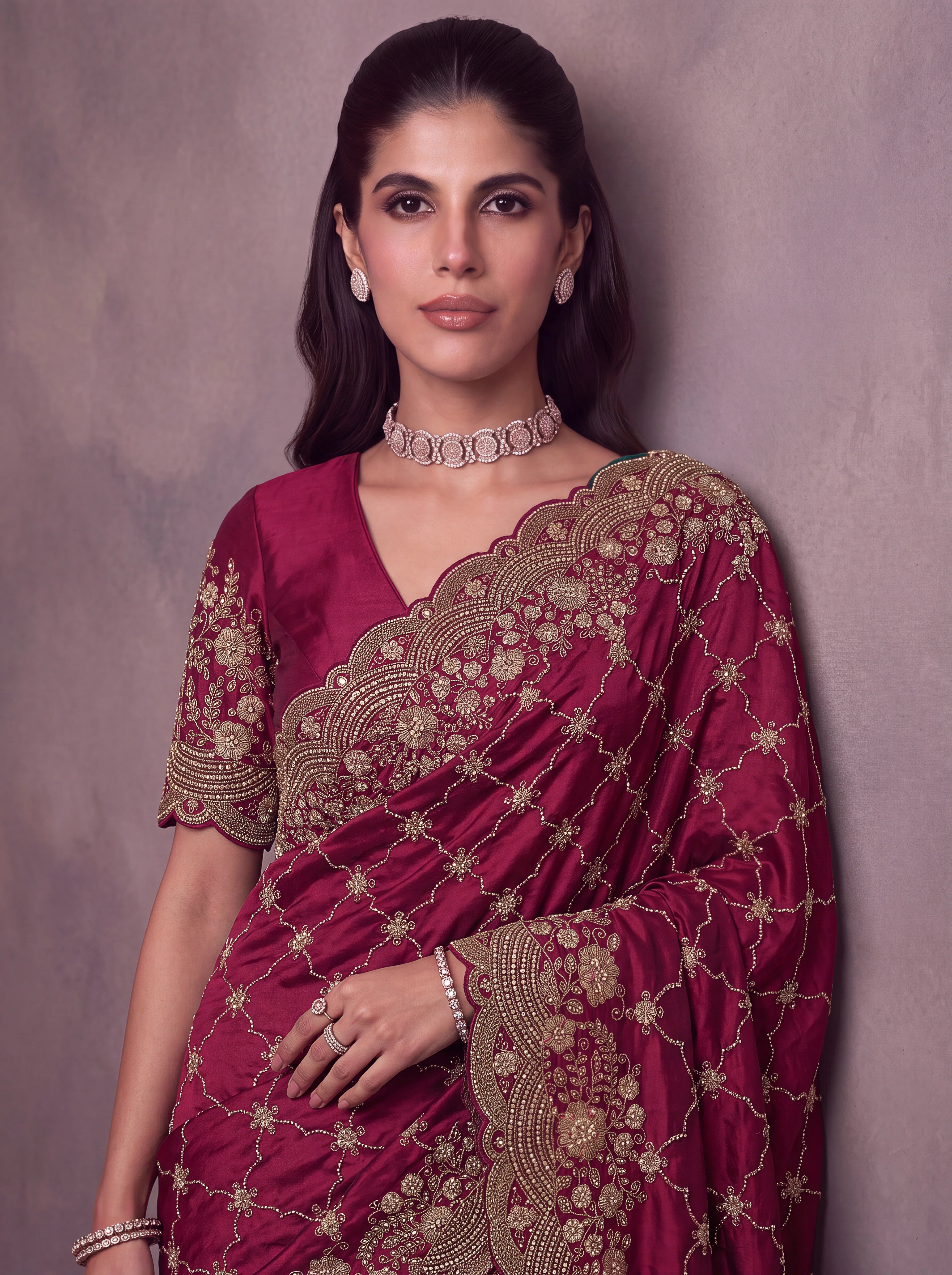 Satin Silk Wedding Wear Rani With Dori Embroidery Work