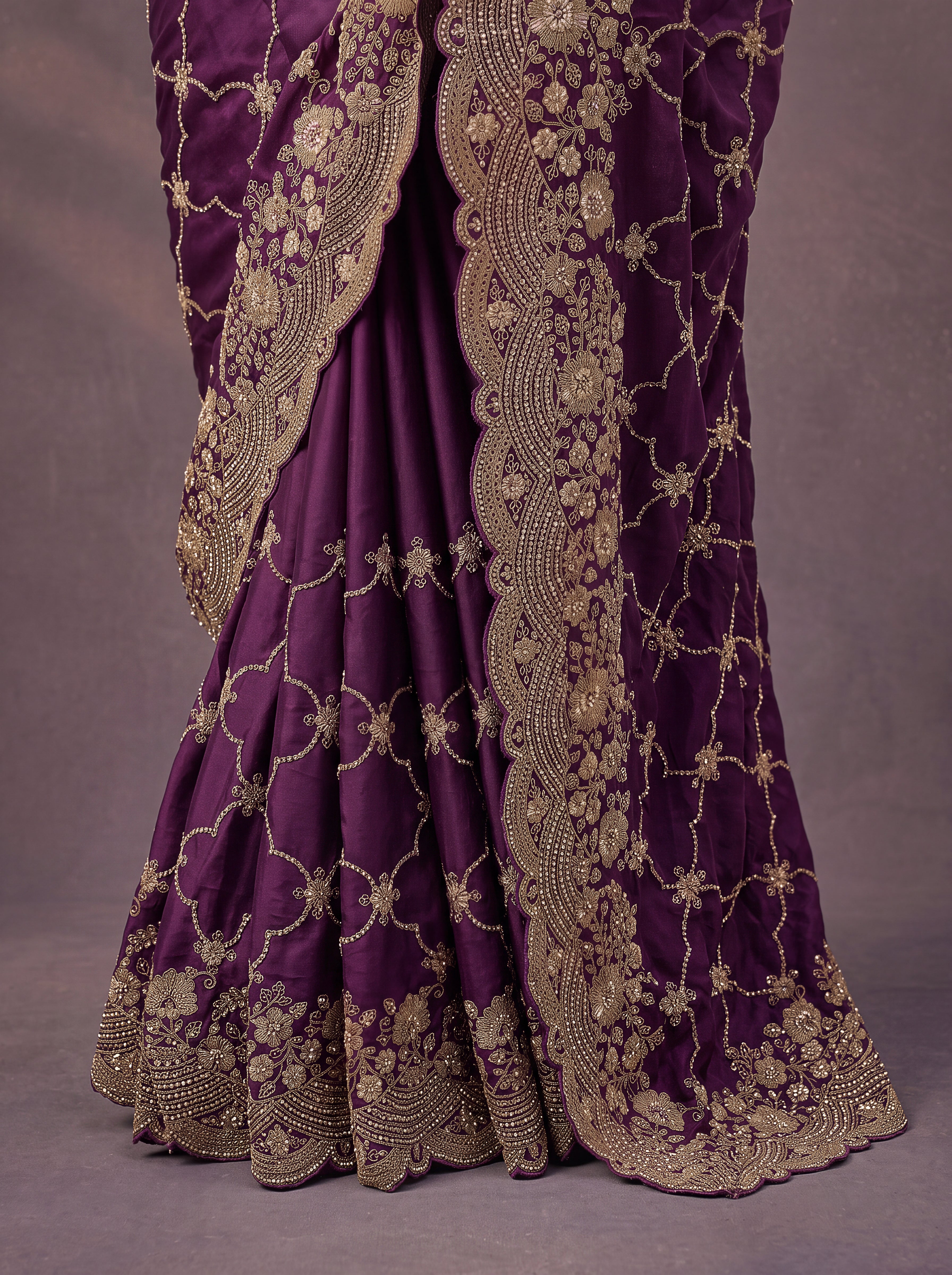 Satin Silk Wedding Wear Purple With Dori Embroidery Work