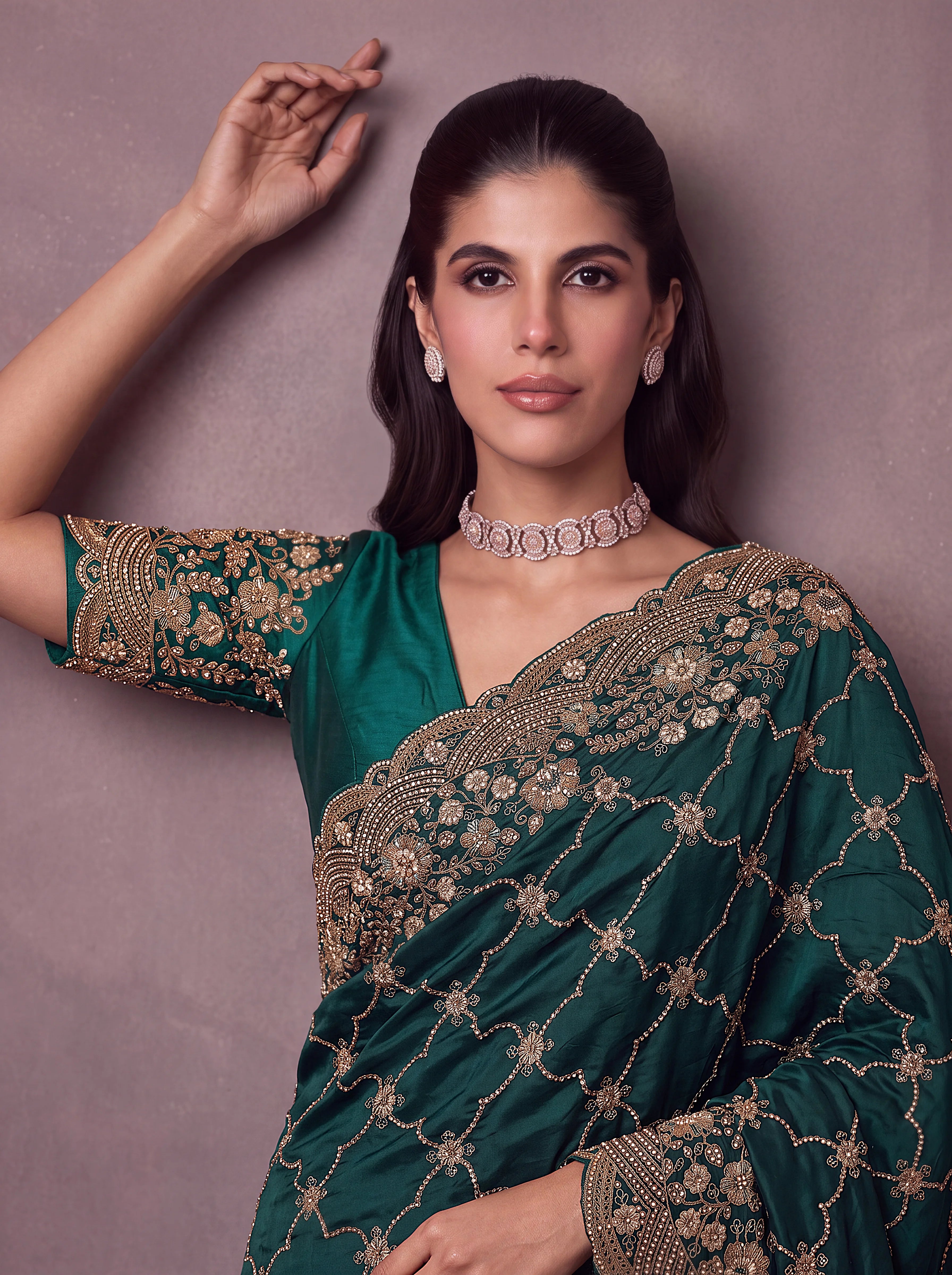 Satin Silk Wedding Wear Green With Dori Embroidery Work