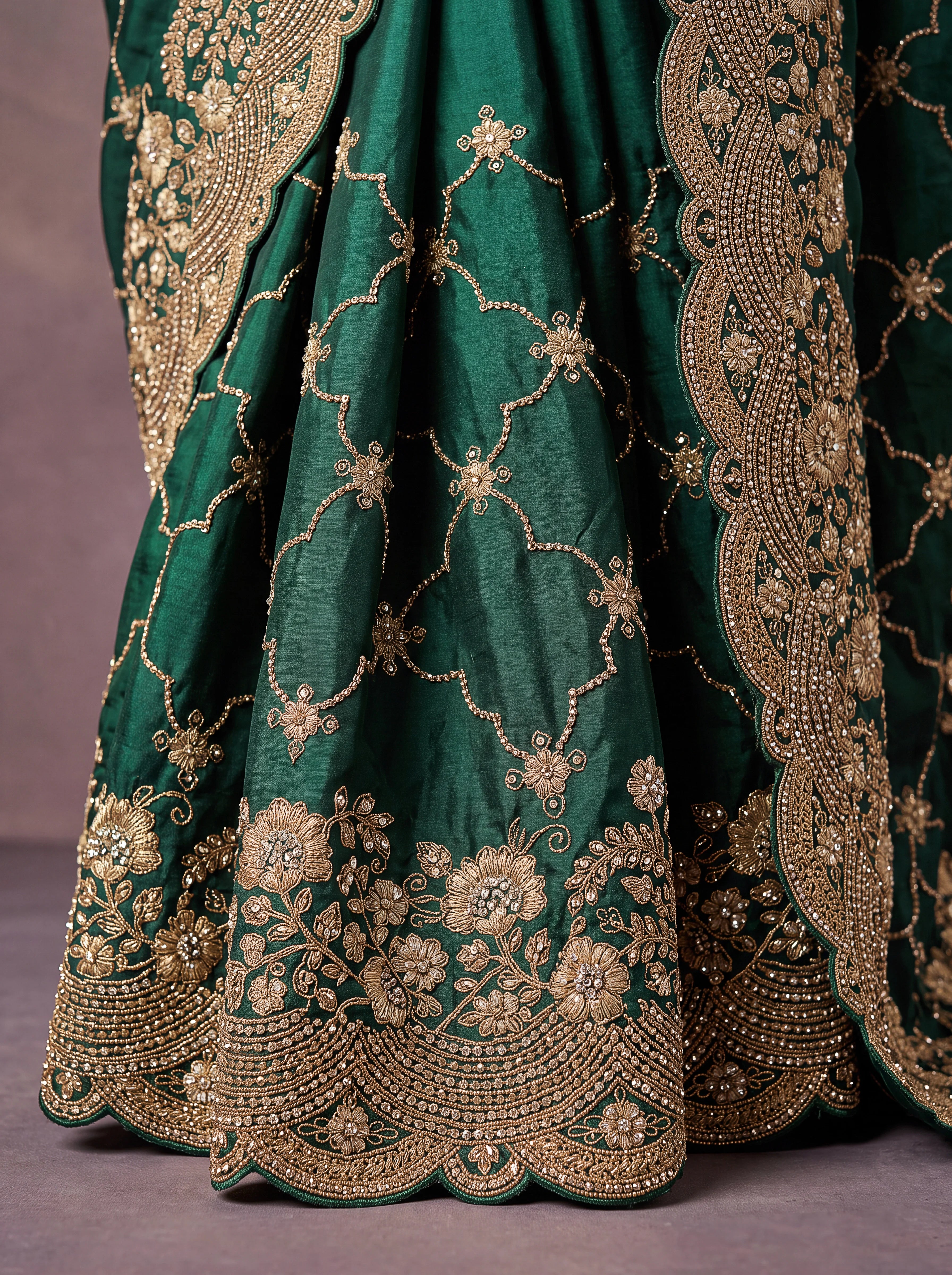 Satin Silk Wedding Wear Green With Dori Embroidery Work