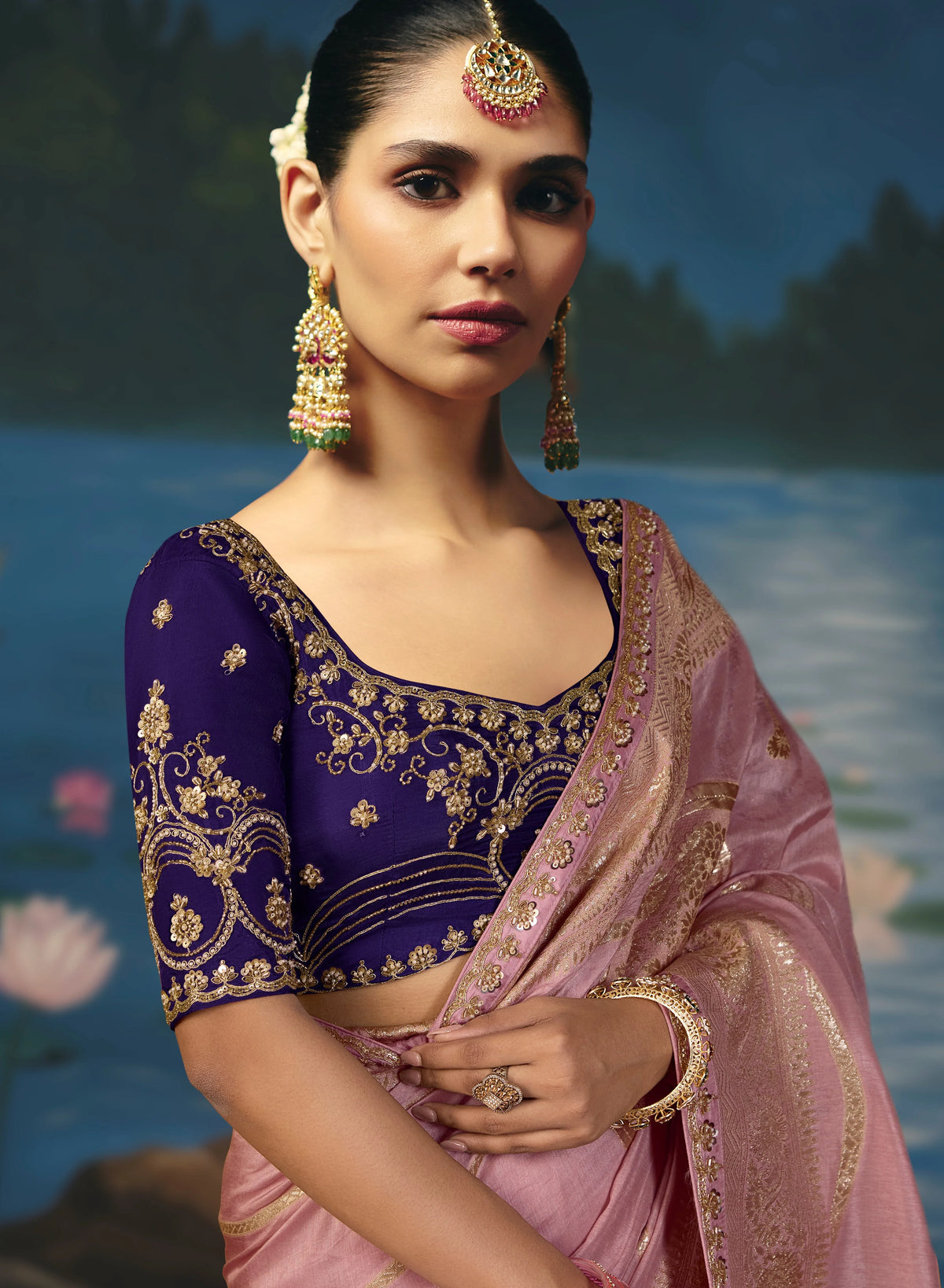 Dola Silk Lavender Festive Wear Weaving Work Sarees