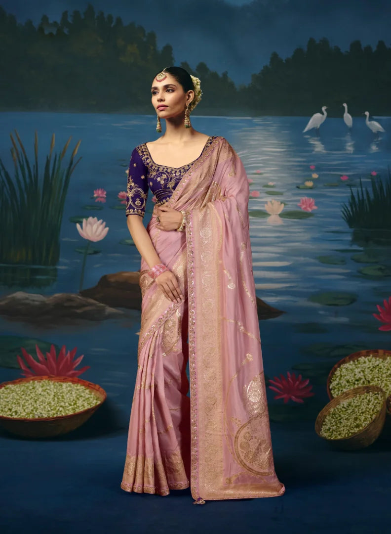 Dola Silk Lavender Festive Wear Weaving Work Sarees
