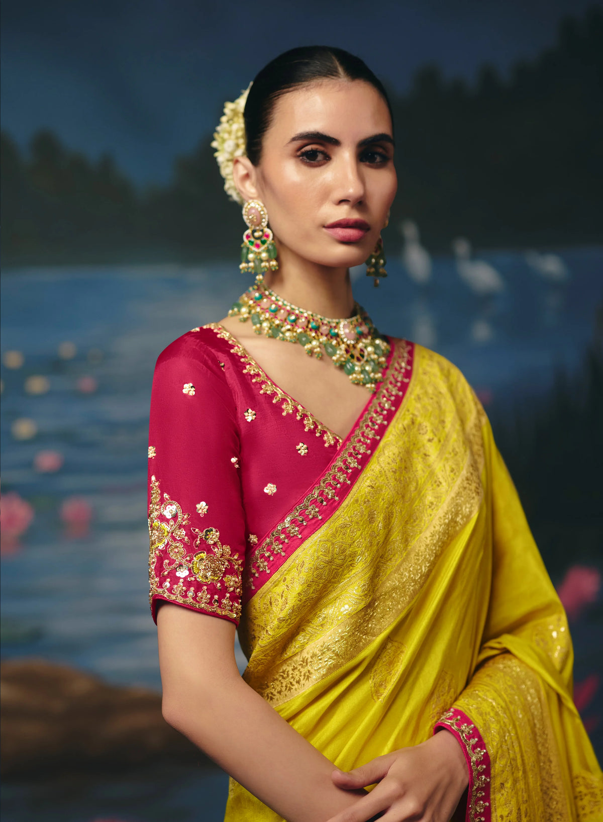 Dola Silk Yellow Party Wear Weaving Work Sarees