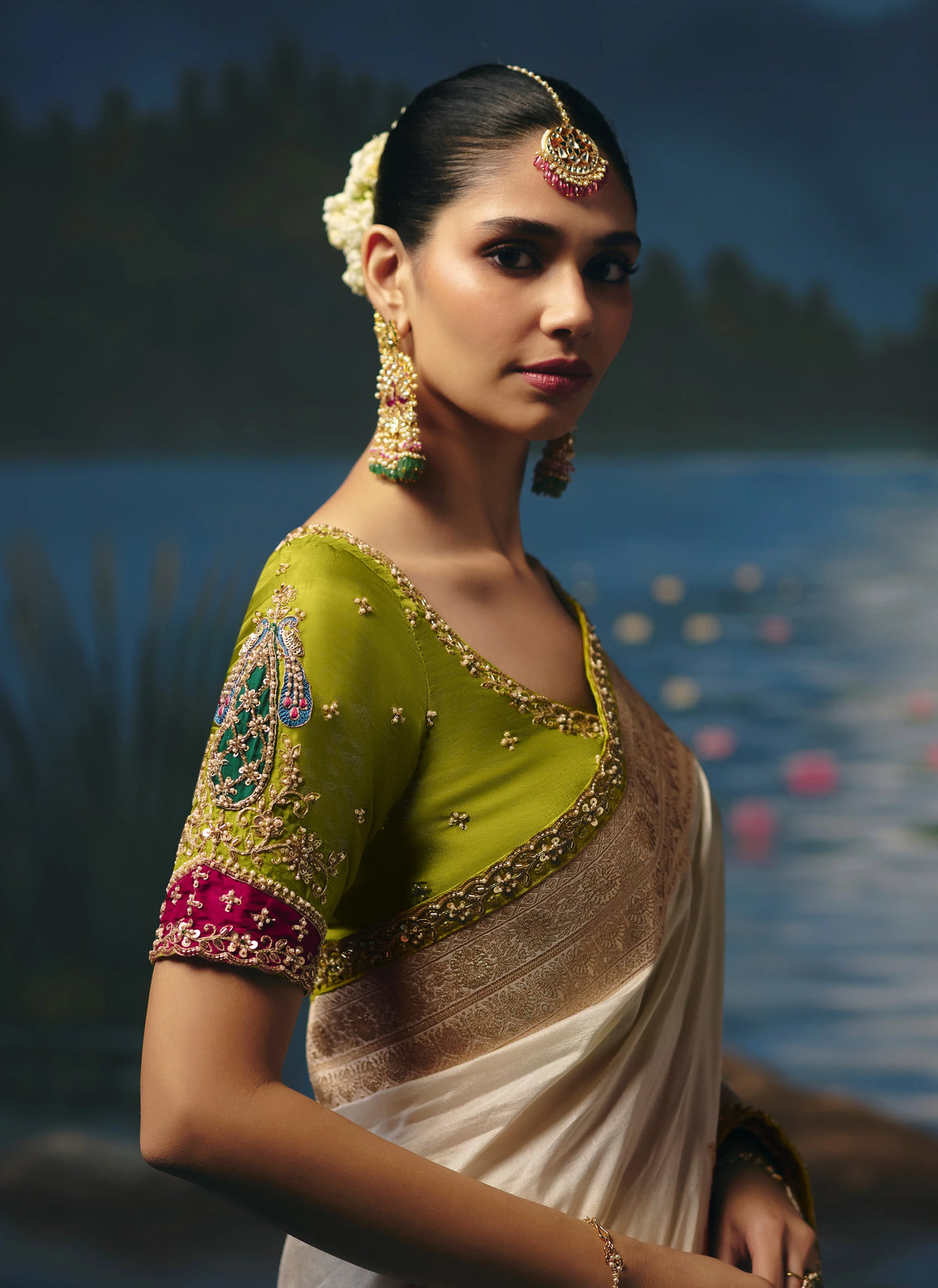 Dola Silk Cream Party Wear Weaving Work Sarees