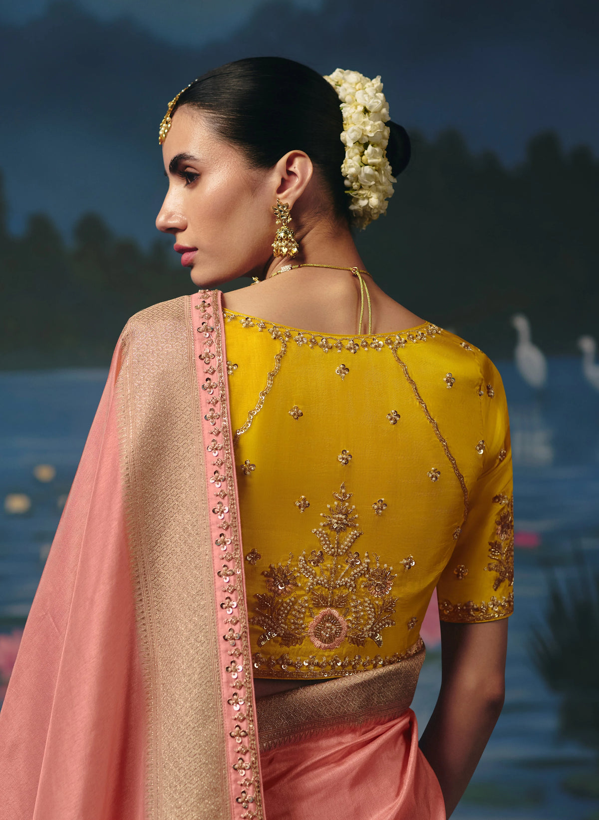 Dola Silk Peach Party Wear Weaving Work Sarees