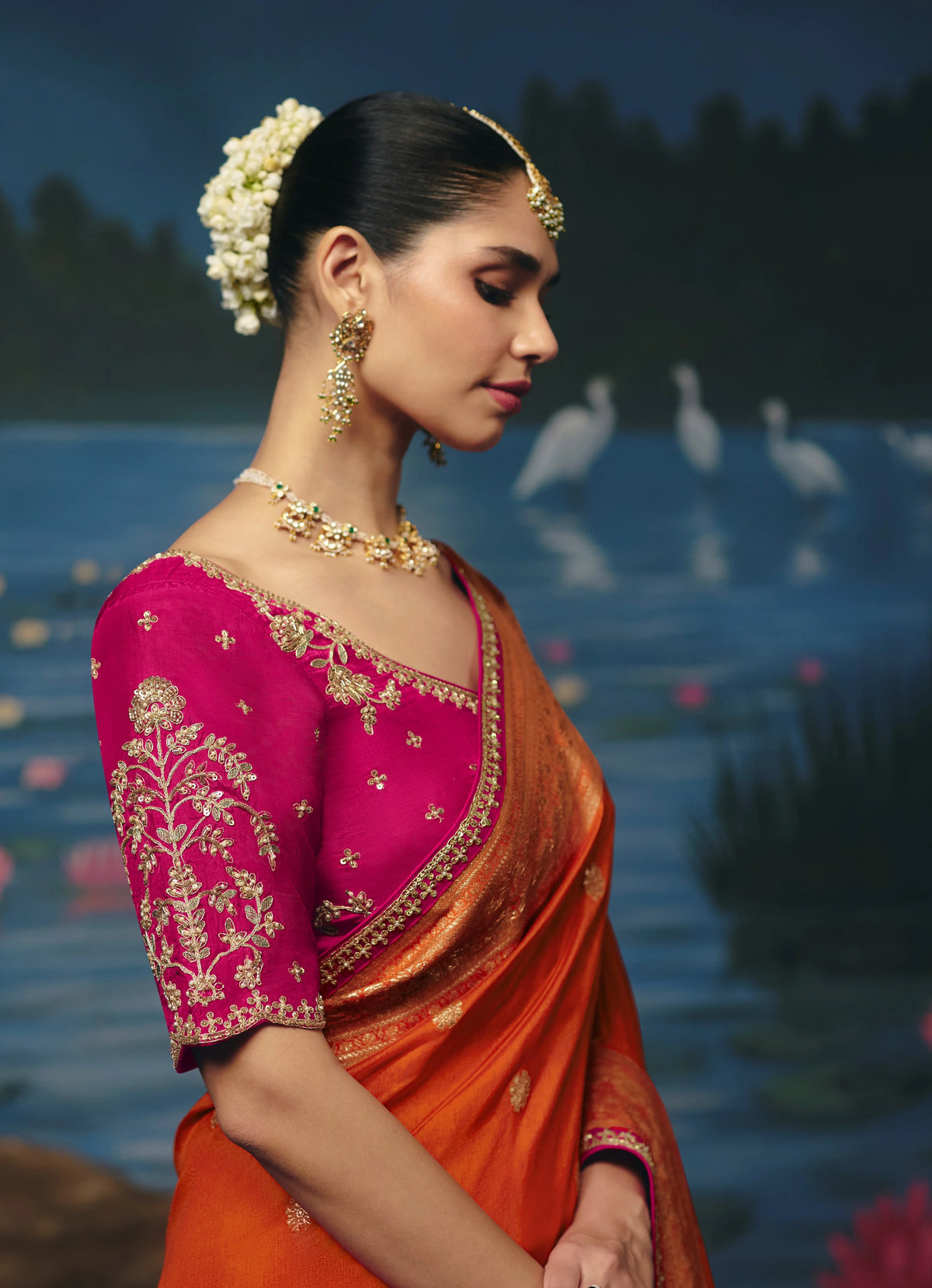 Dola Silk Orange Party Wear Weaving Work Sarees