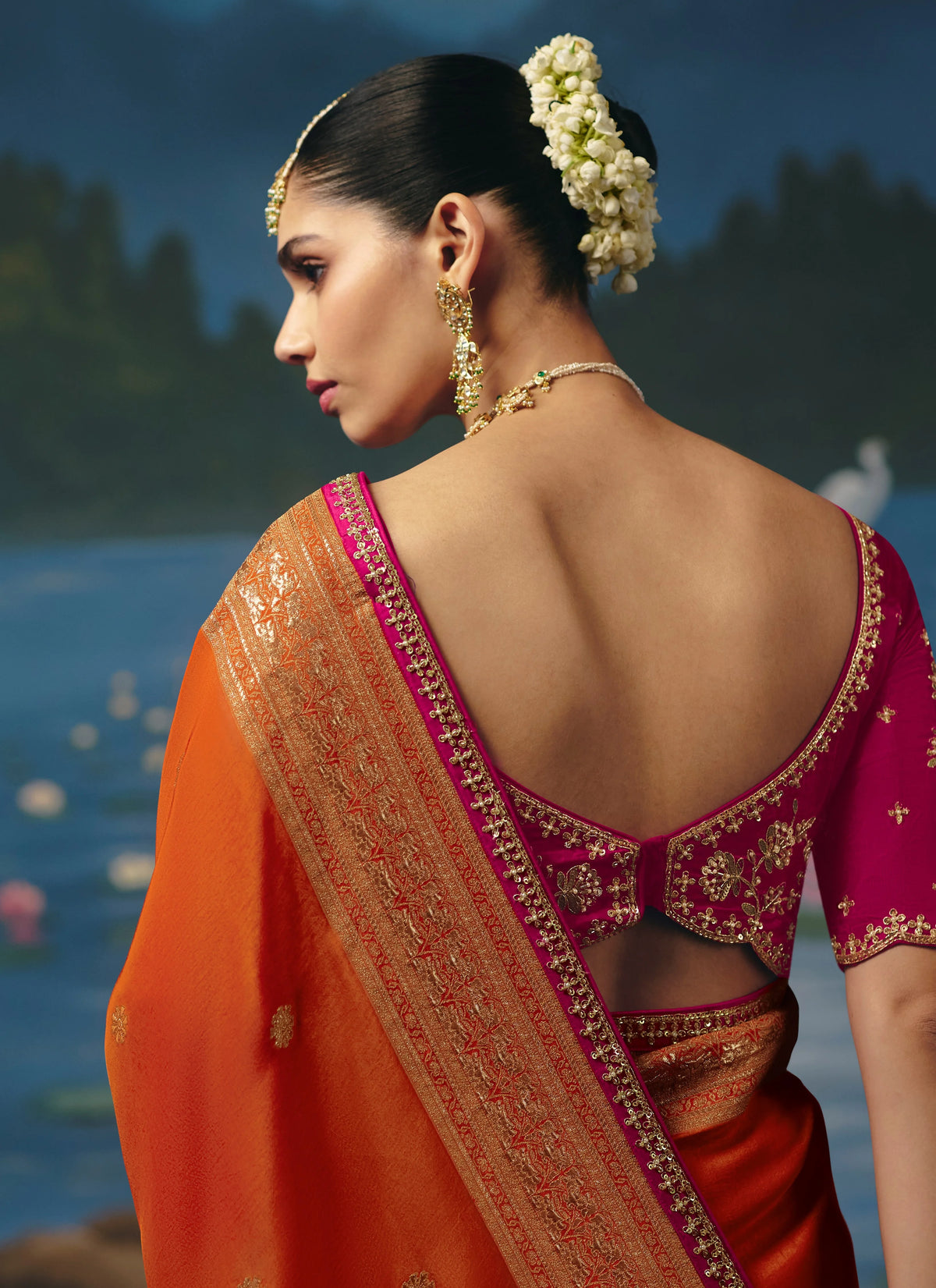 Dola Silk Orange Party Wear Weaving Work Sarees