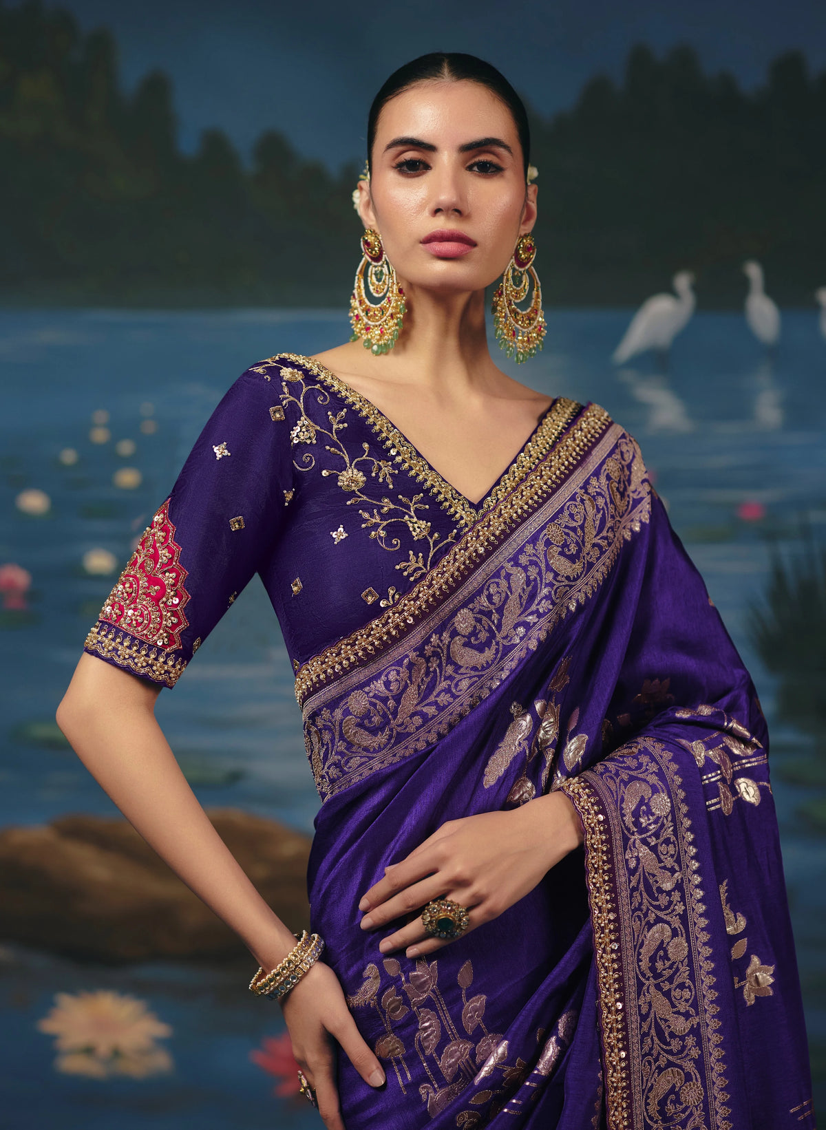 Dola Silk Purple Party Wear Weaving Work Sarees