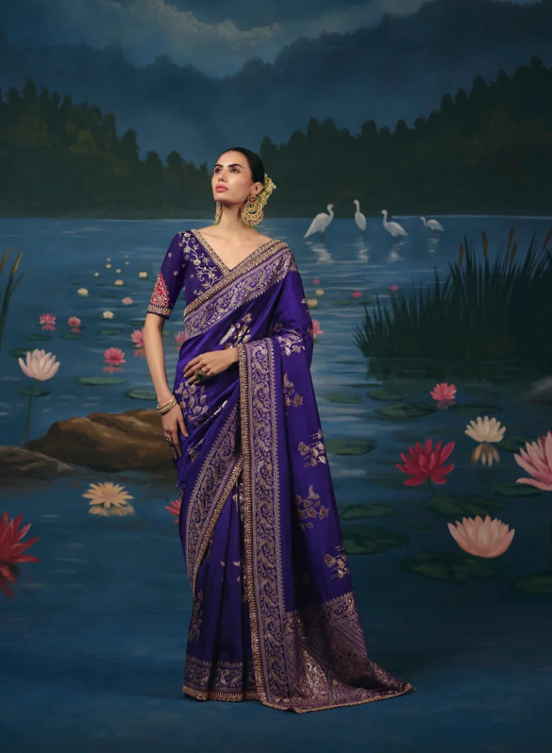 Dola Silk Purple Party Wear Weaving Work Sarees