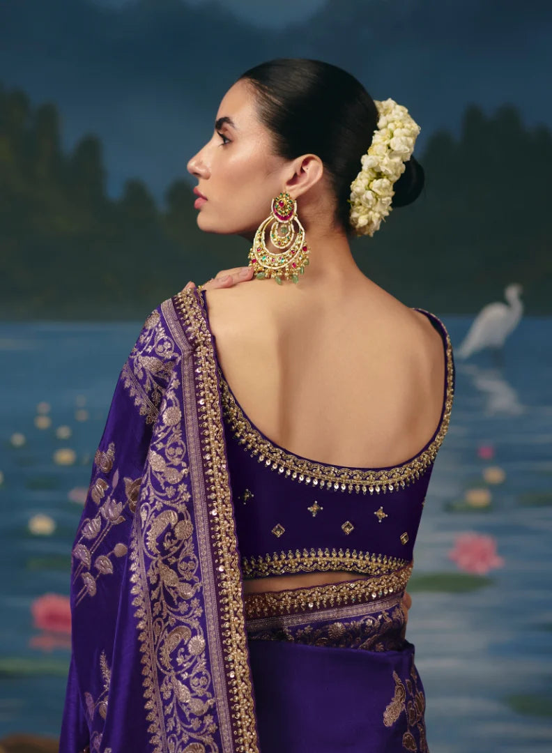 Dola Silk Purple Party Wear Weaving Work Sarees