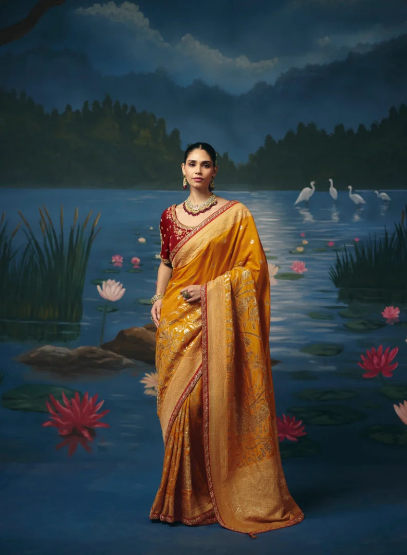 Dola Silk Mustard Party Wear Weaving Work Sarees