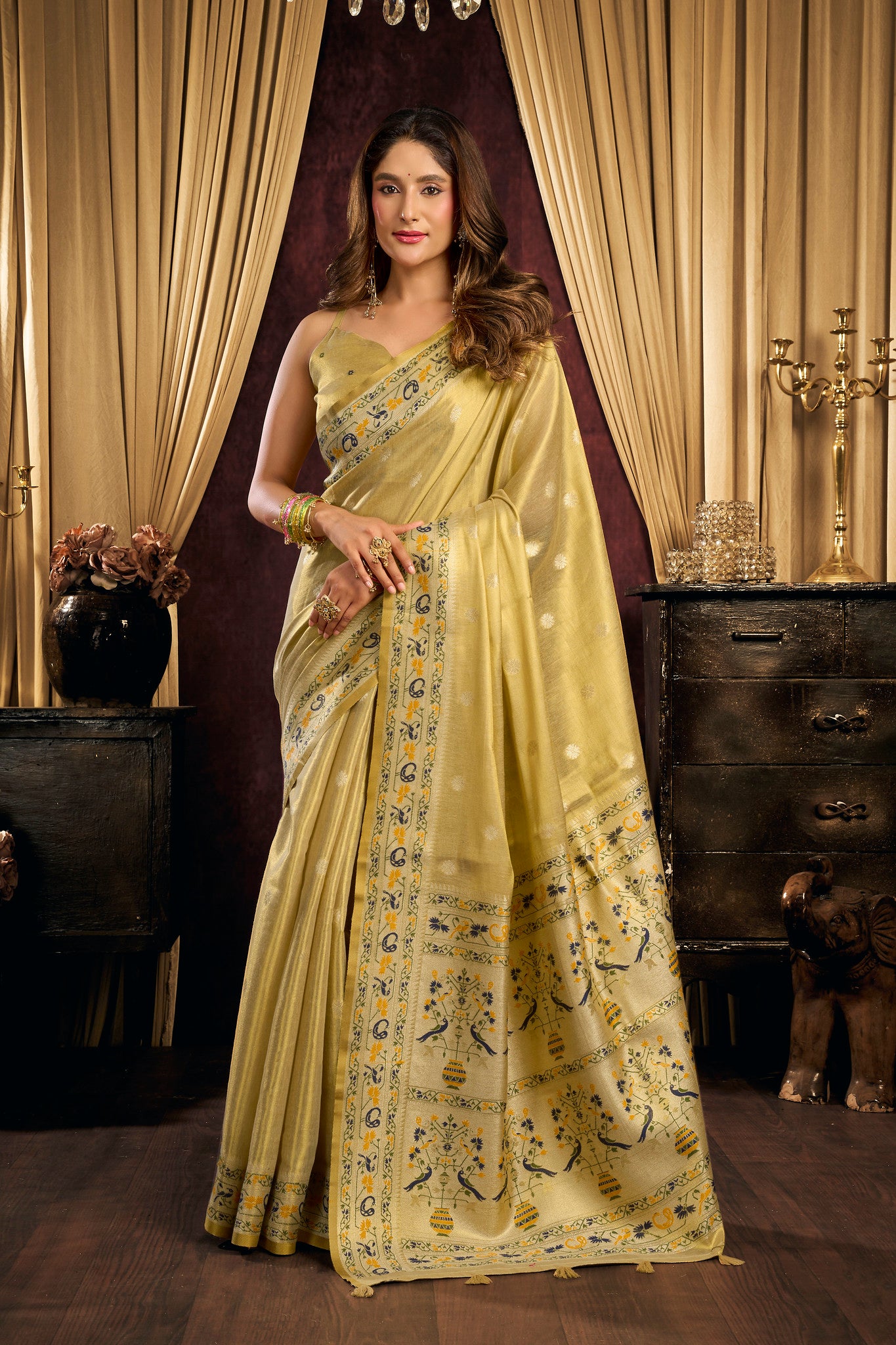 Tissue Silk Festival Wear Golden Saree