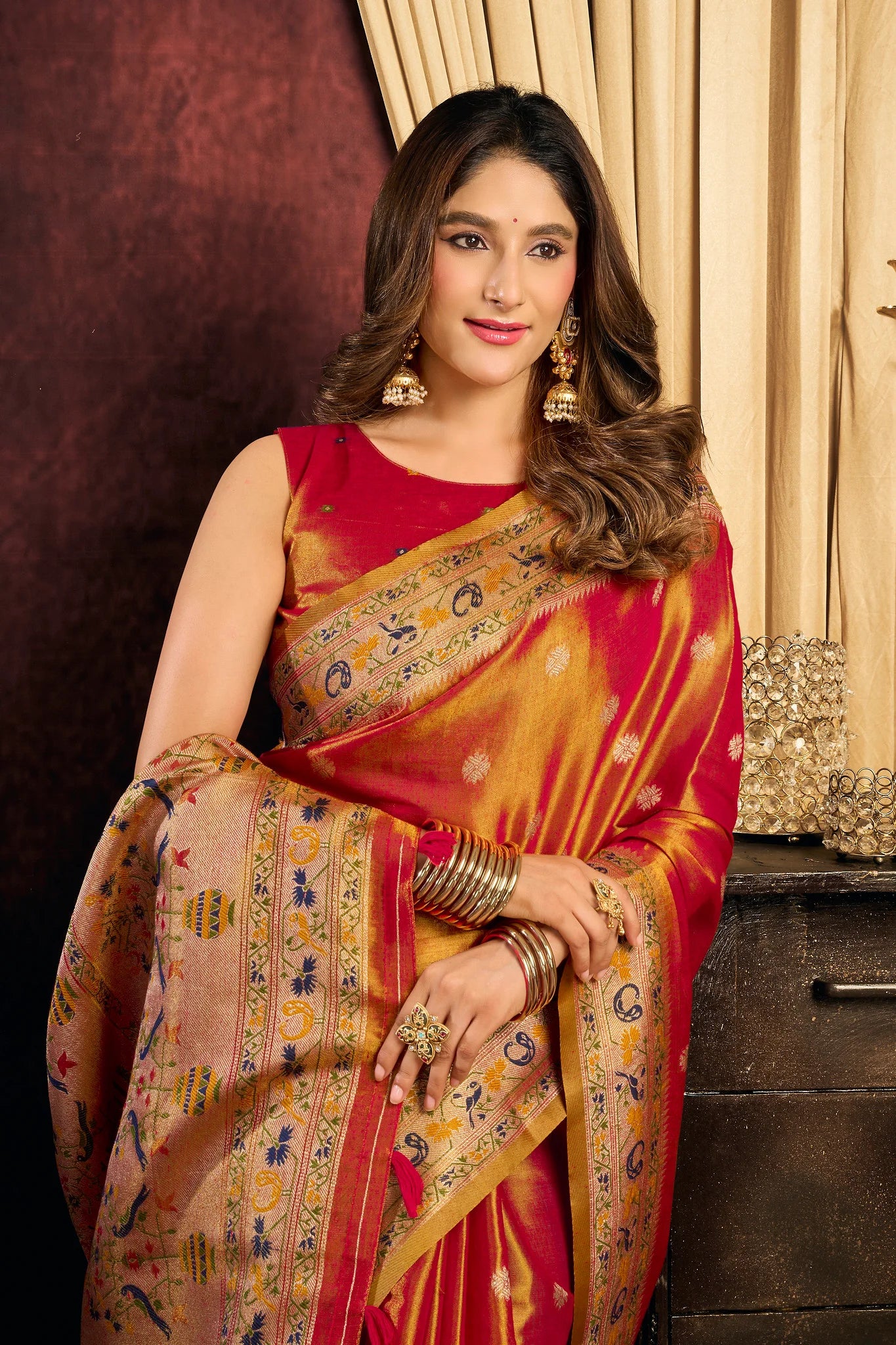 Tissue Silk Festival Wear Orange Saree