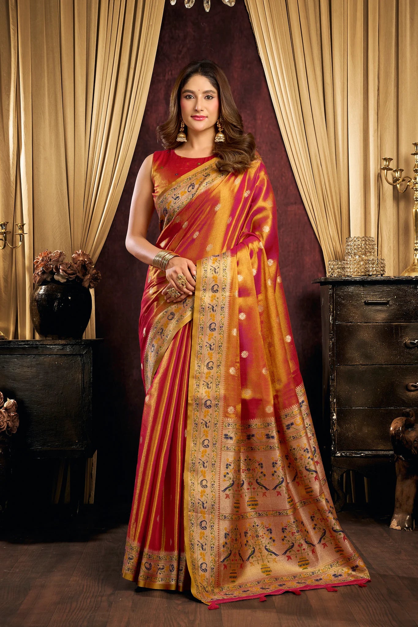 Tissue Silk Festival Wear Orange Saree