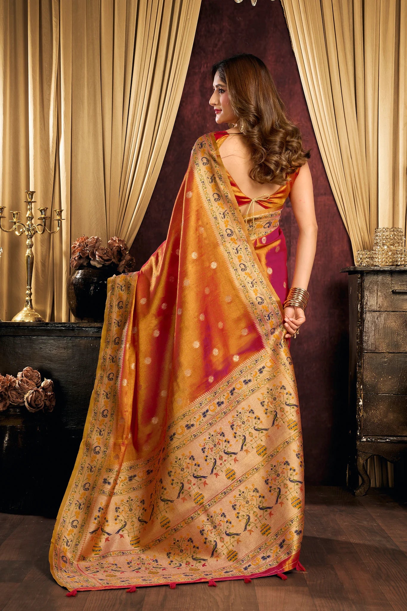 Tissue Silk Festival Wear Orange Saree