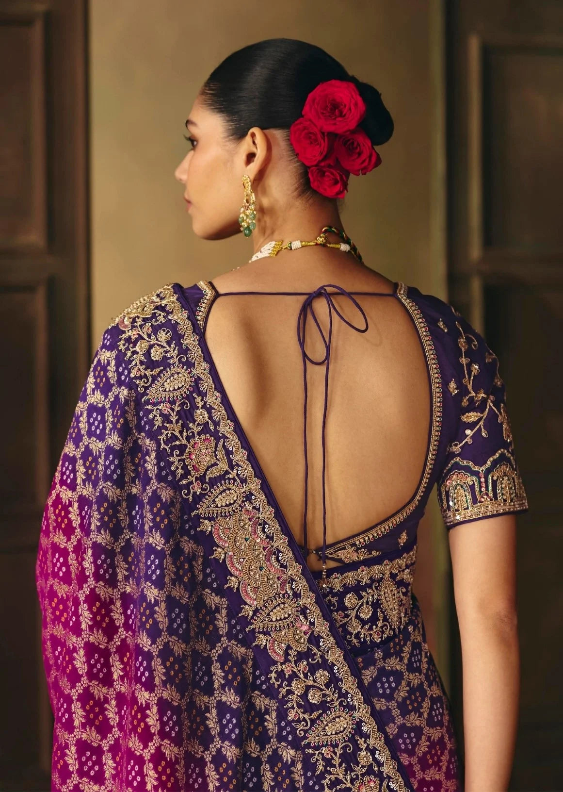Pure Khaddi Georgette Purple Bandhej Weaving Work Sarees