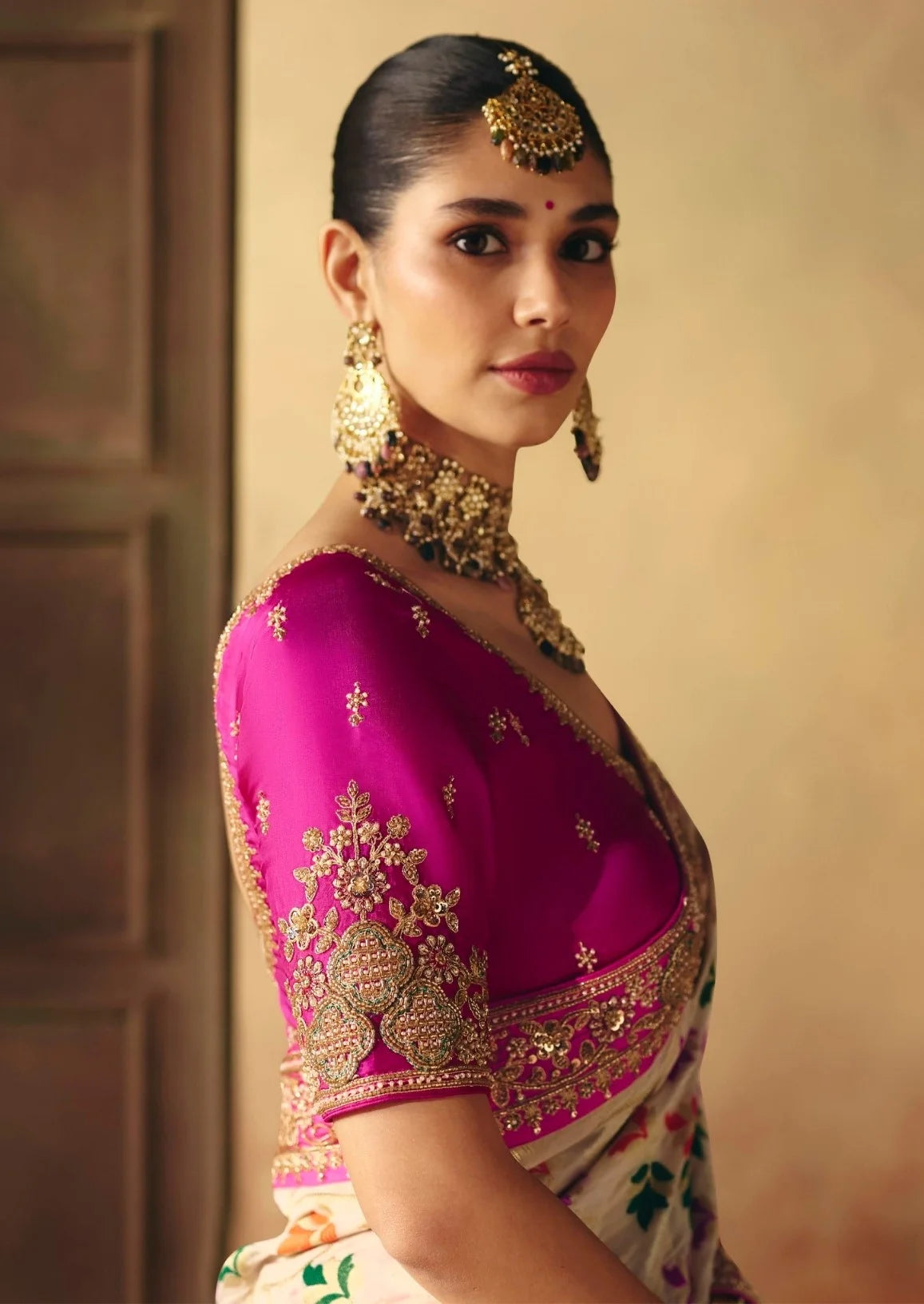 Pure Khaddi Georgette Off White Bandhej Weaving Work Sarees