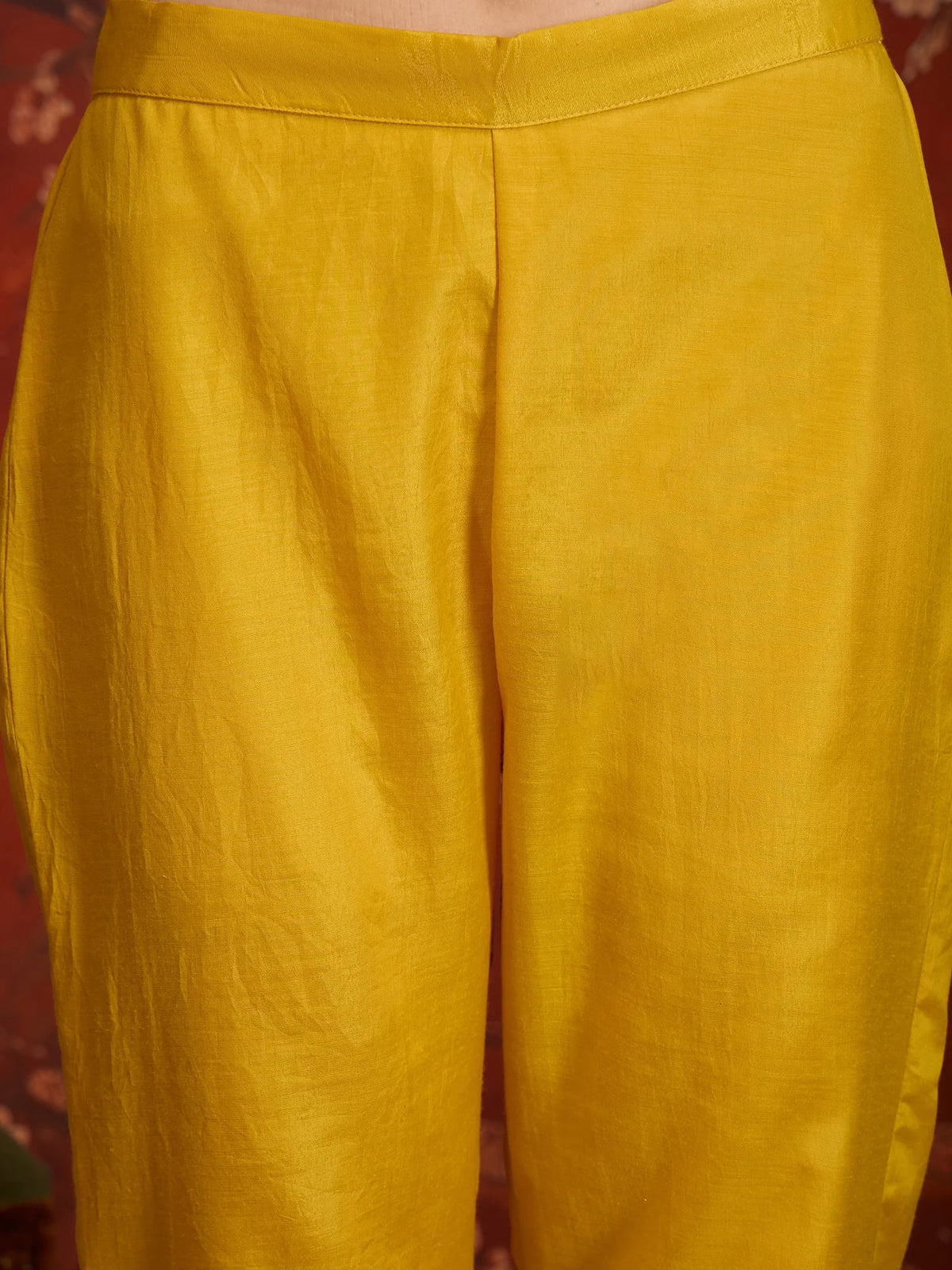 Pure Silk Yellow Festive Wear Embroidery Work Kurti Set