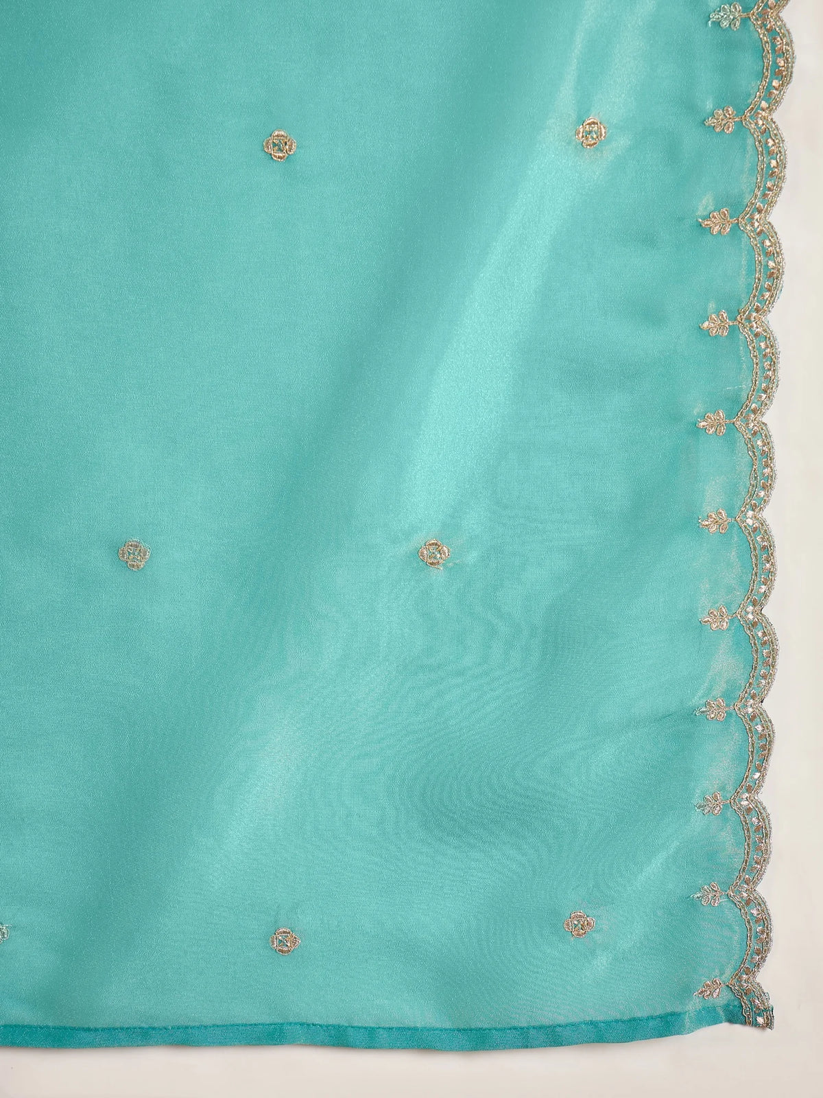 Pure Silk Blue Festive Wear Embroidery Work Kurti Set