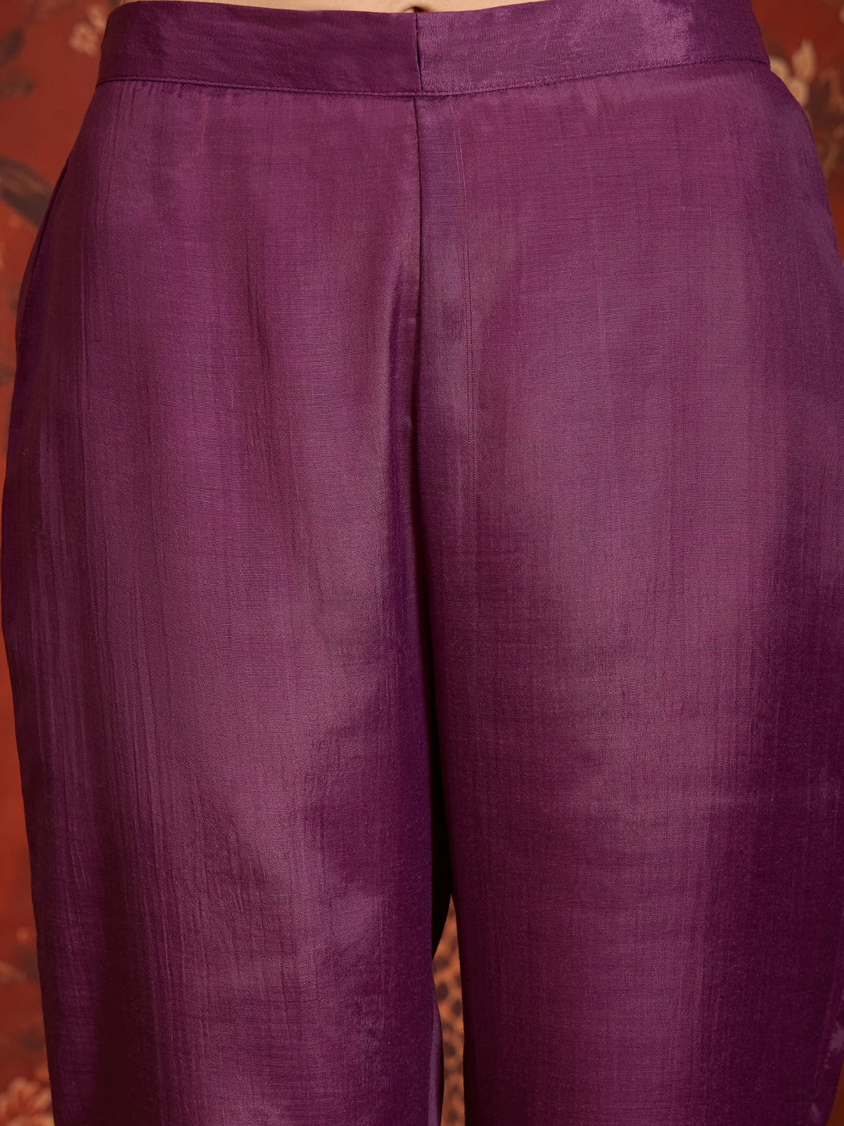 Pure Silk Purple Party Wear Embroidery Work Kurti Set