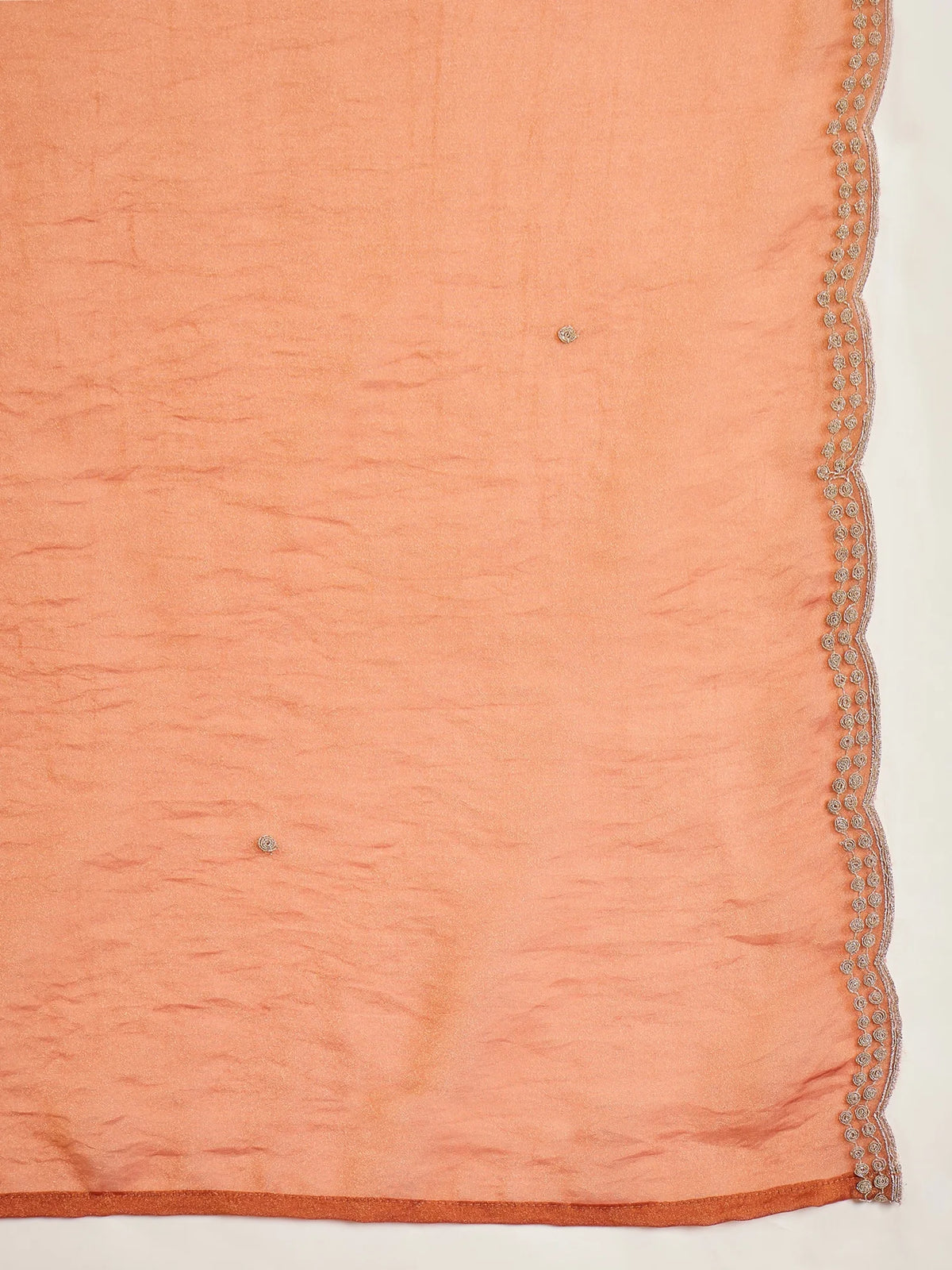 Pure Silk Orange Party Wear Embroidery Work Kurti Set