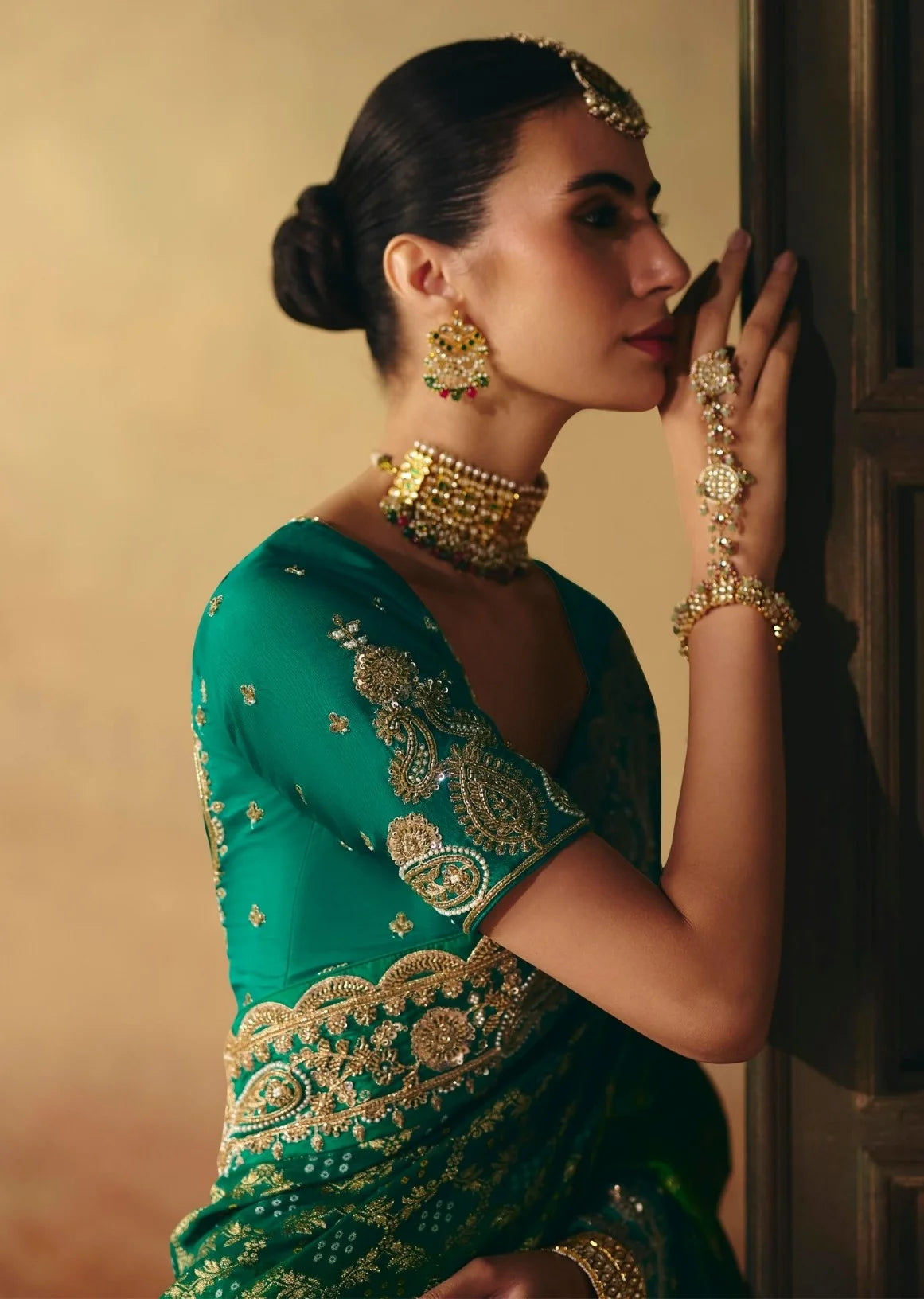 Pure Khaddi Georgette Green Bandhej Heavy Work Sarees