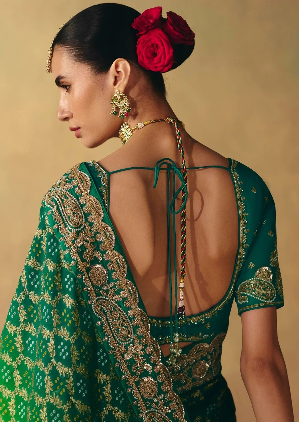 Pure Khaddi Georgette Green Bandhej Heavy Work Sarees
