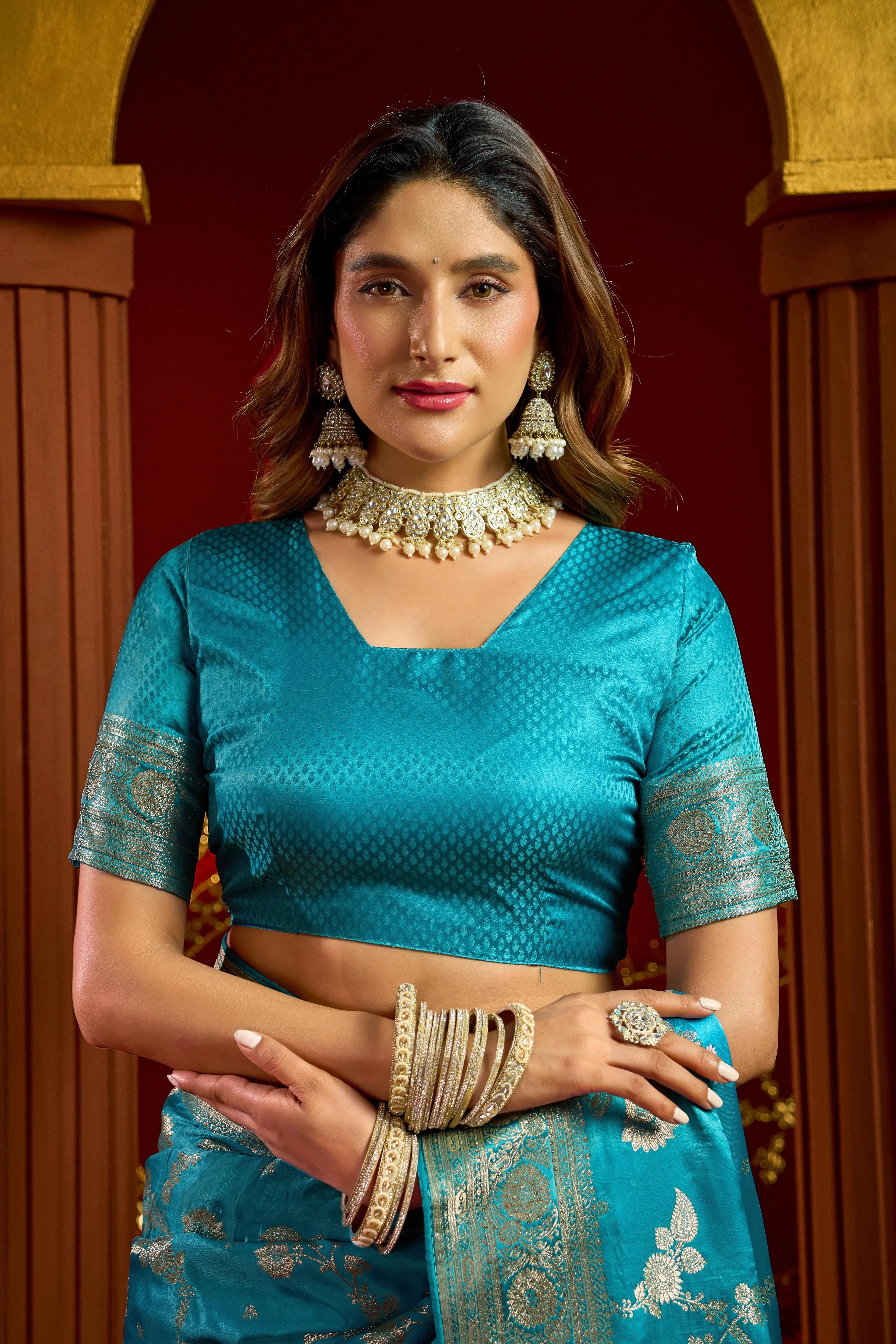 Satin Silk Festival Wear Blue With Swarovski Work Sarees