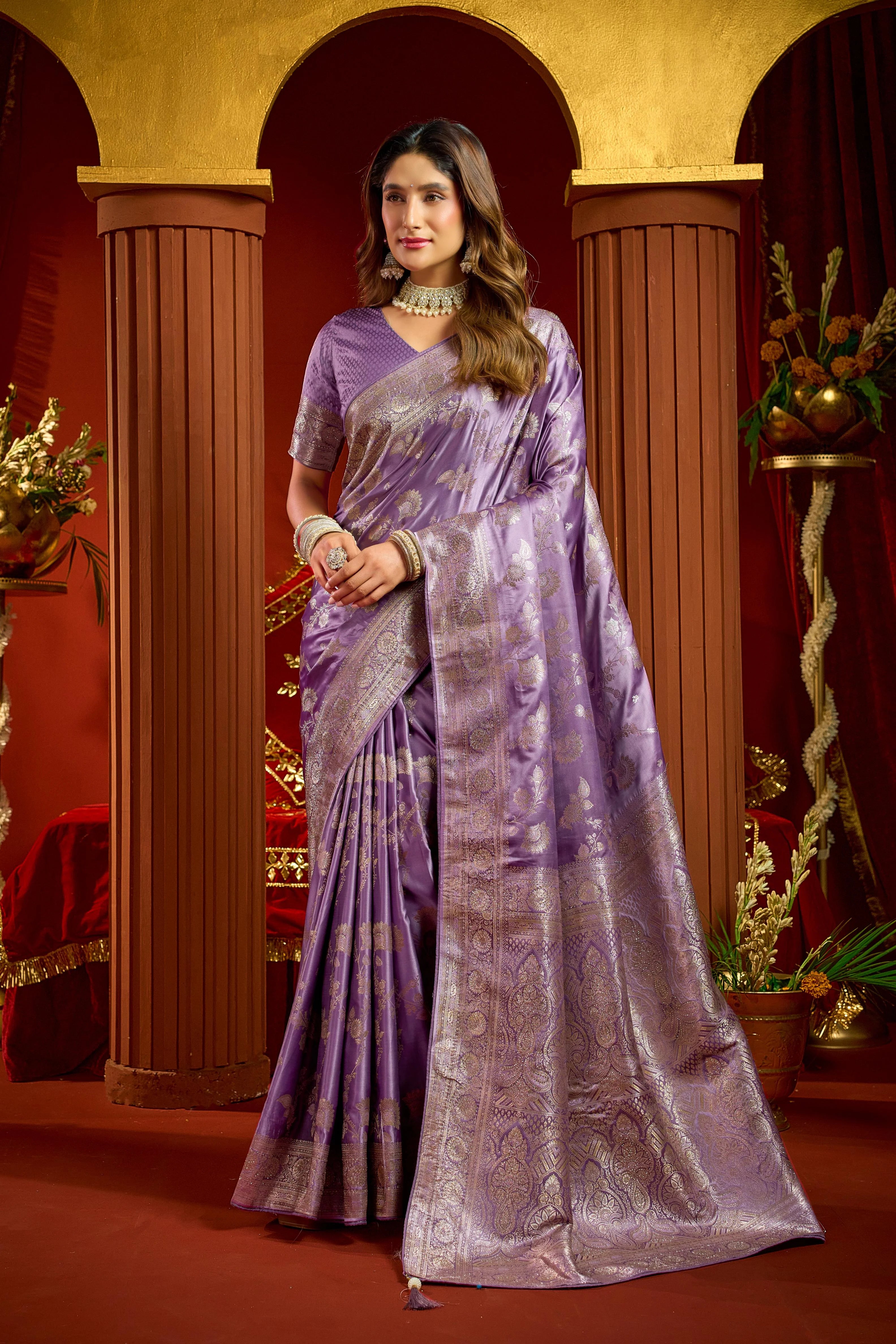 Satin Silk Festival Wear Purple With Swarovski Work Sarees