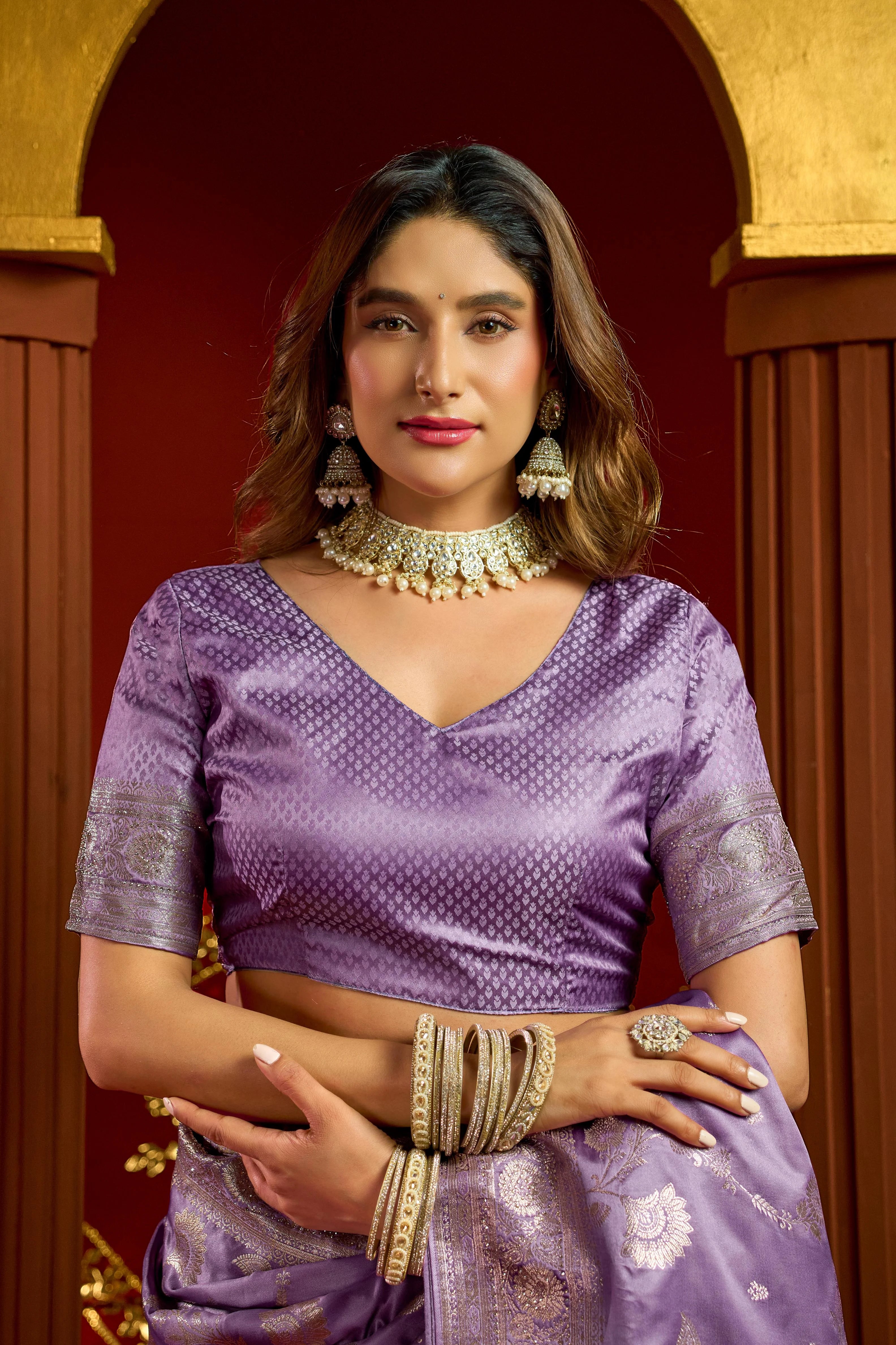 Satin Silk Festival Wear Purple With Swarovski Work Sarees