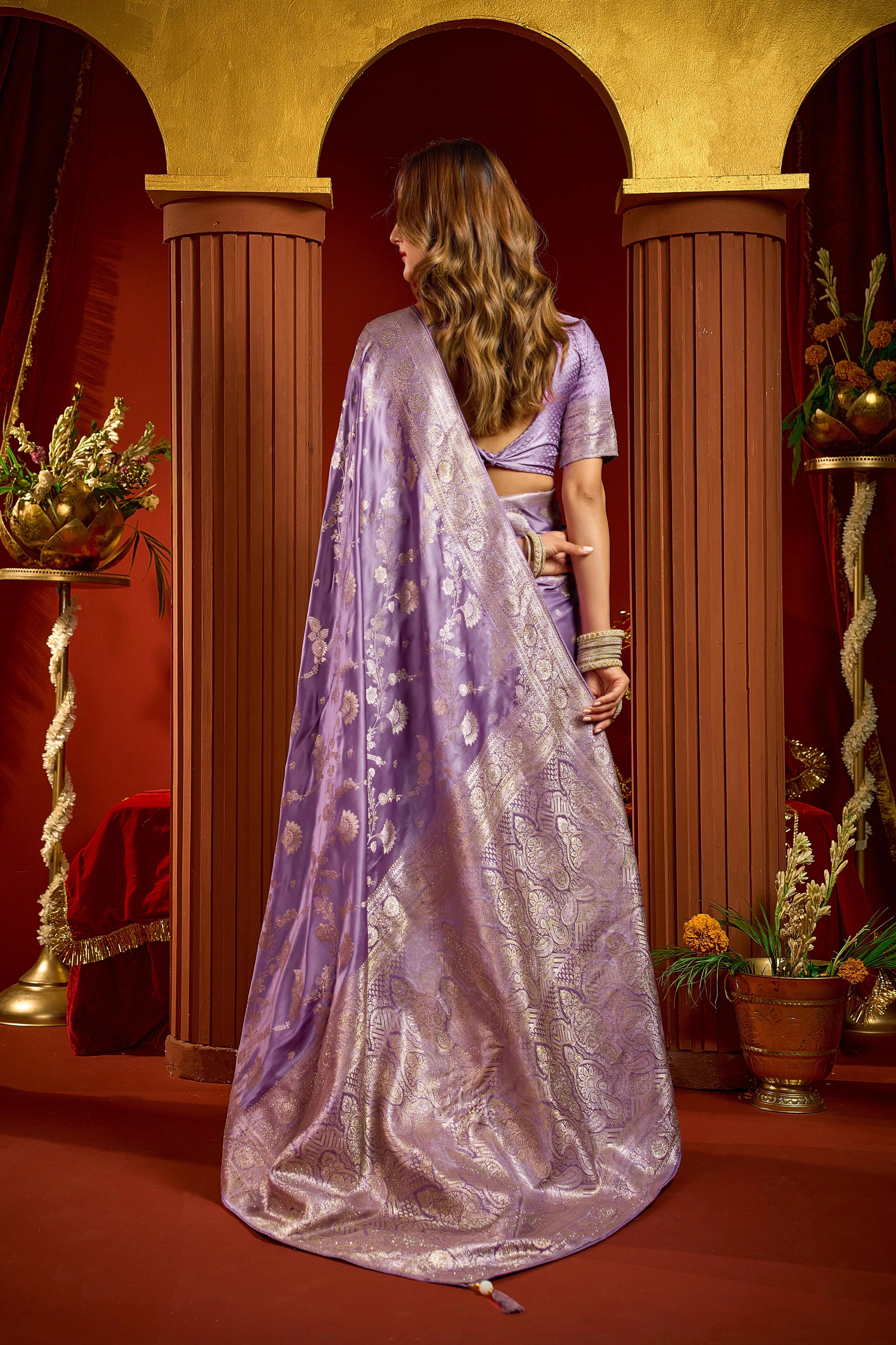 Satin Silk Festival Wear Purple With Swarovski Work Sarees