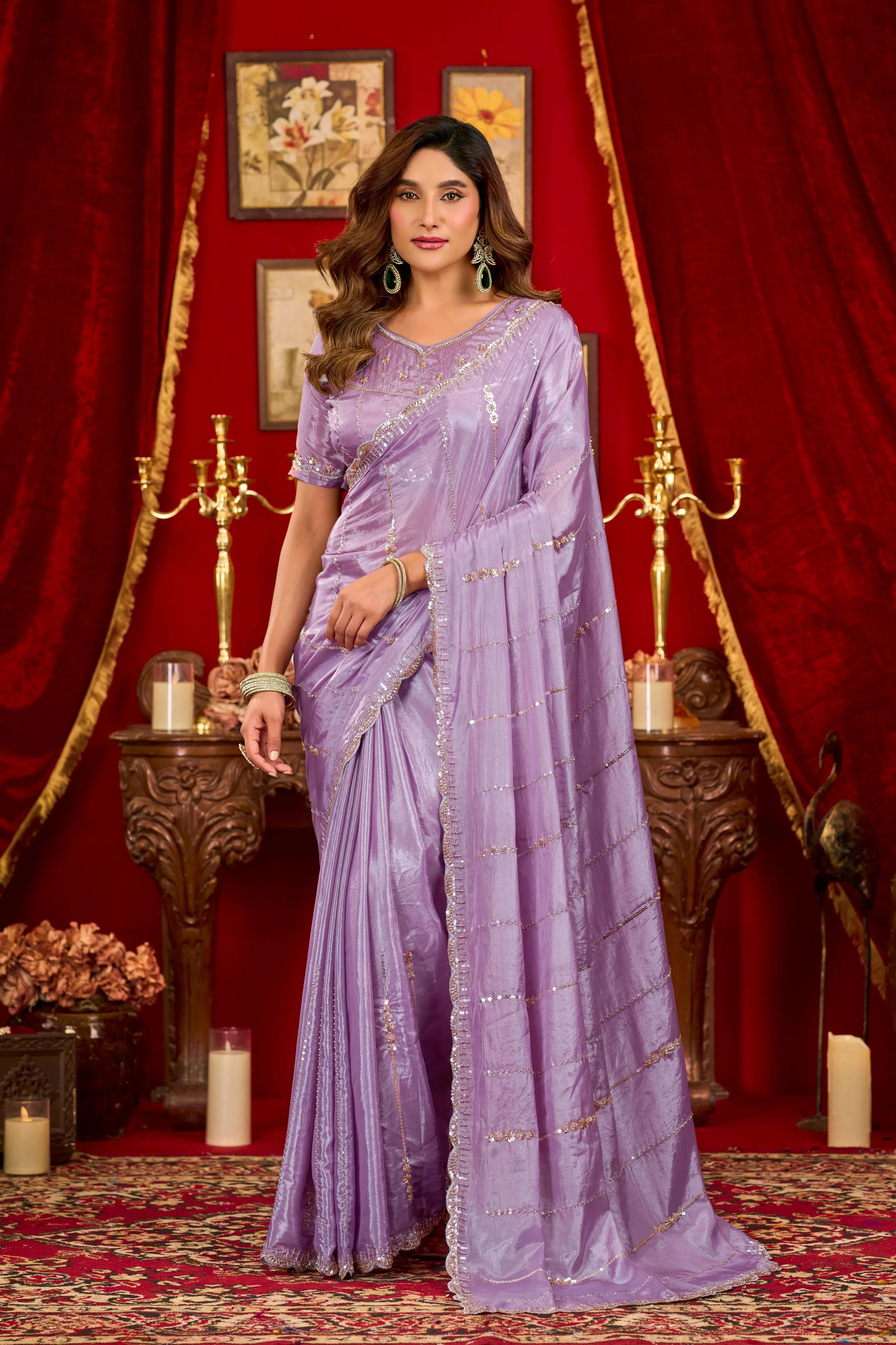 Silk Festival Wear Purple With Bead Work