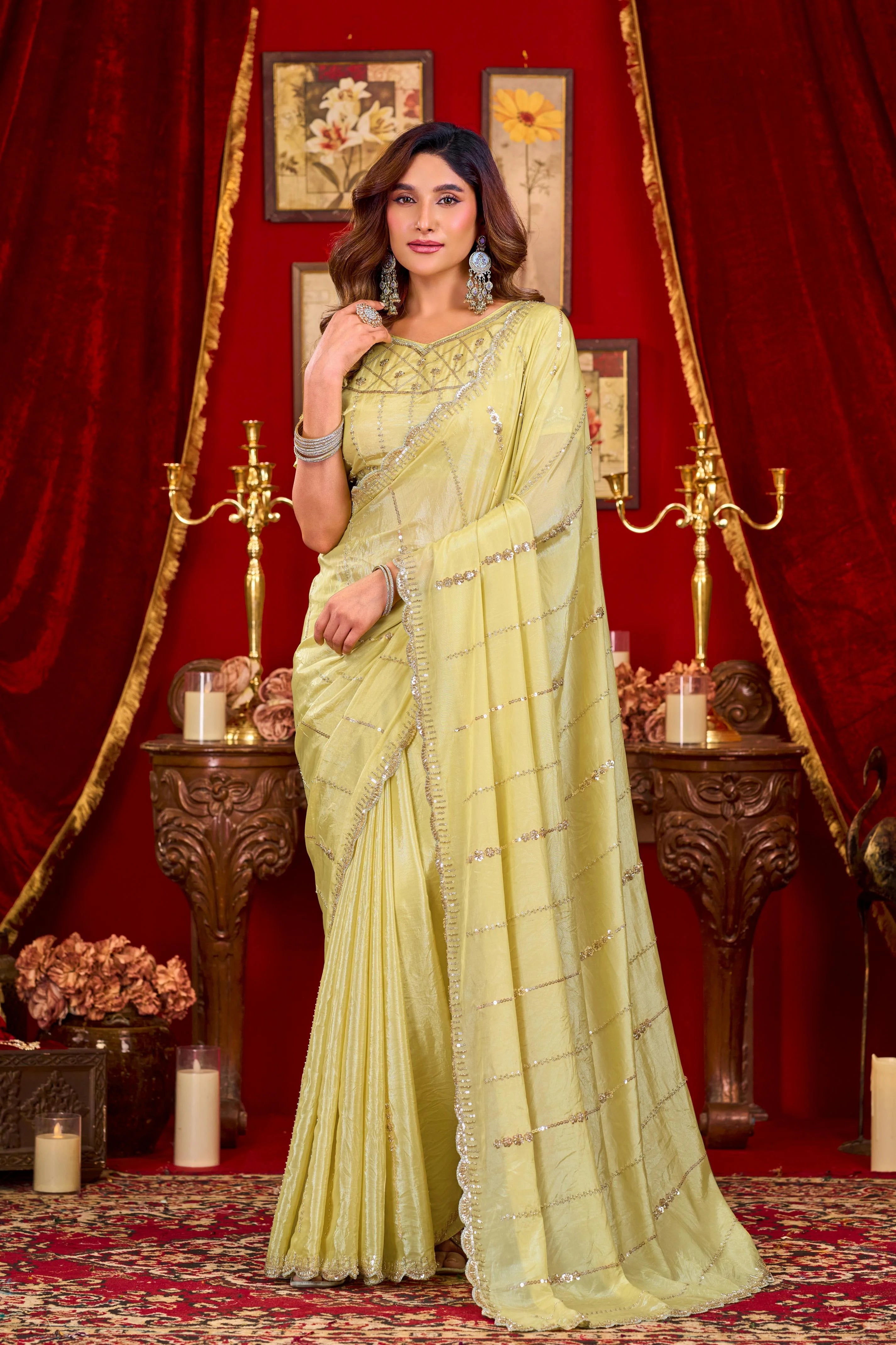 Silk Festival Wear Yellow With Bead Work
