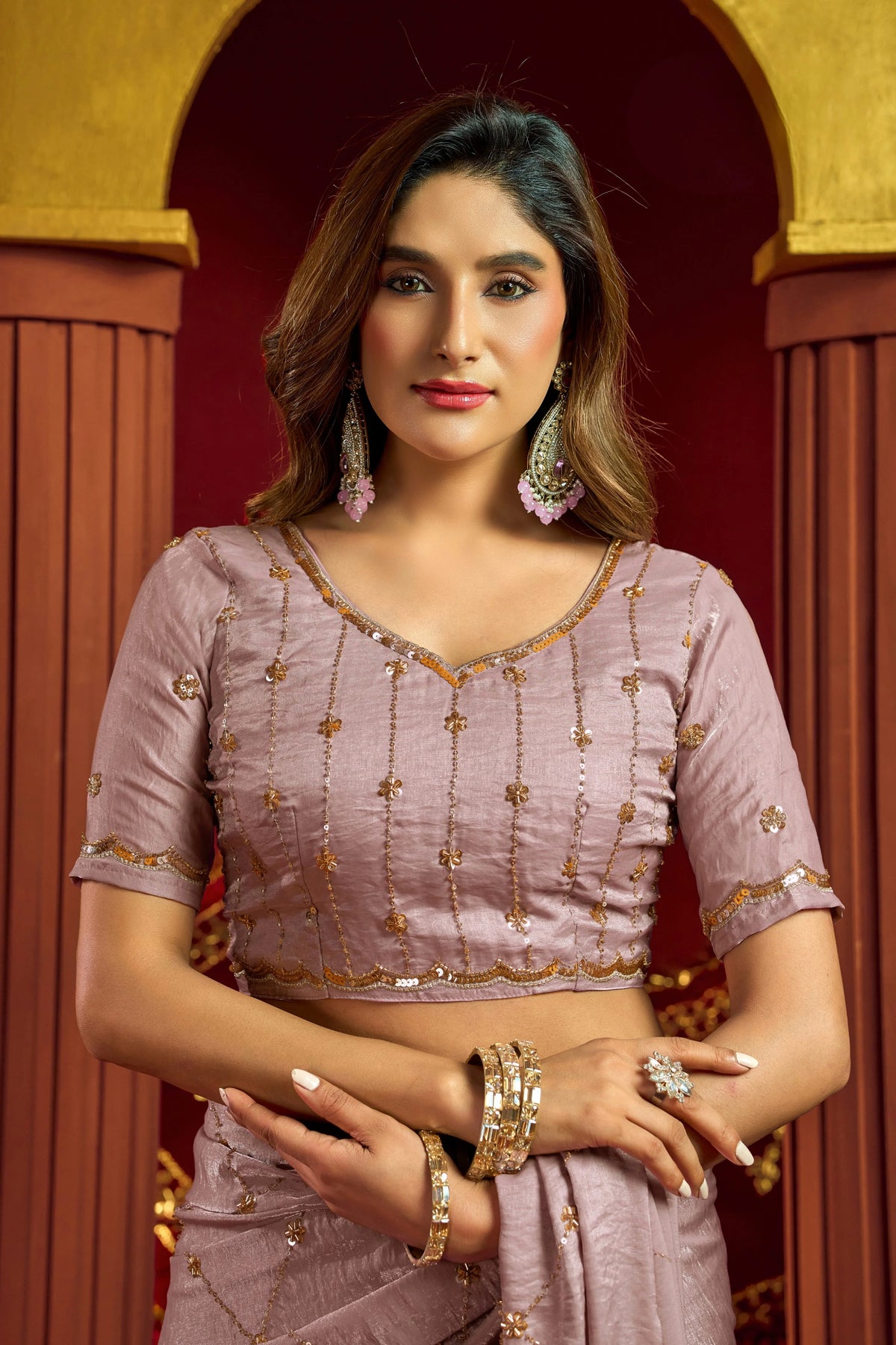 Premium Velvet Bliss Purple Festival Wear With Bead Work Saree